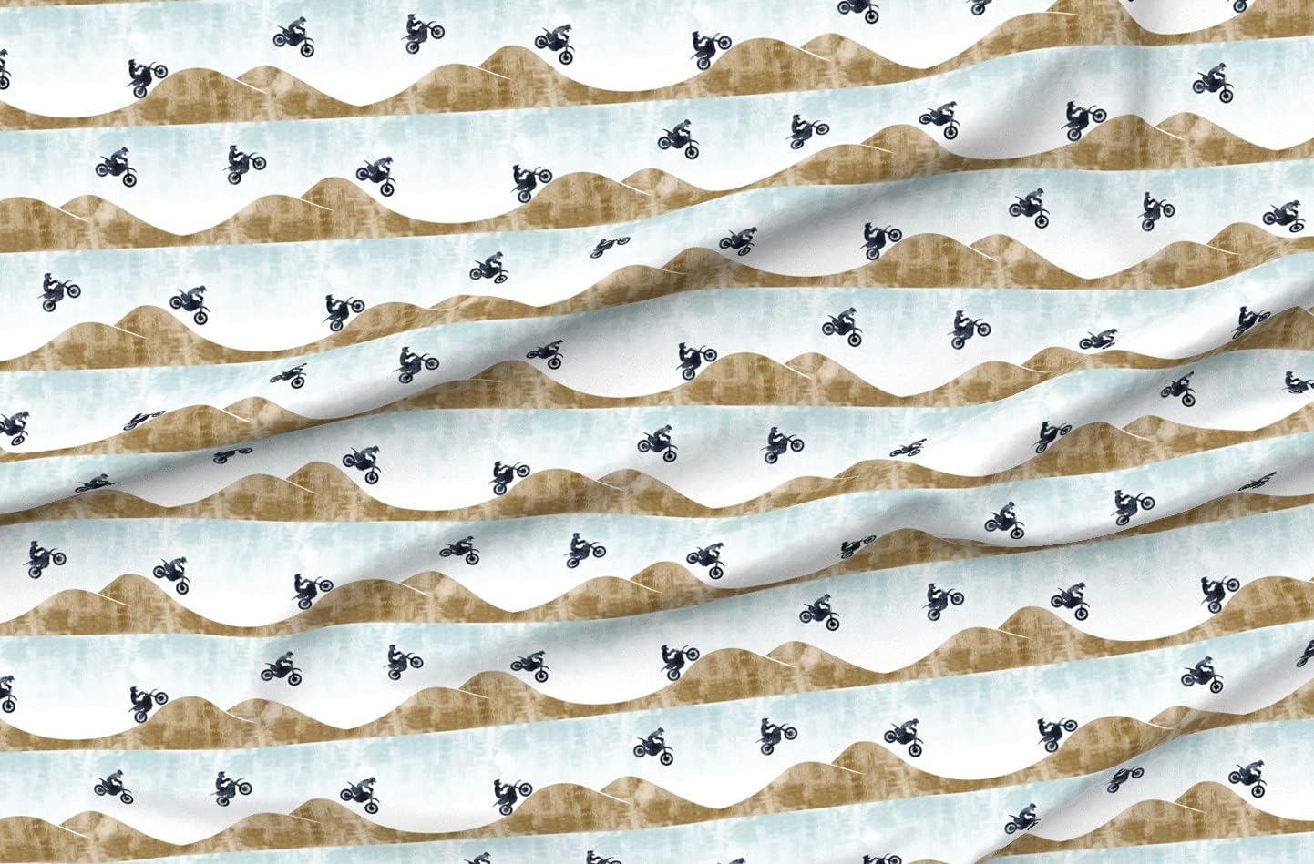 Spoonflower Fabric - Dirt Bike Boy Distressed Trendy Racing Blue Tan Printed on Organic Cotton Sateen Fabric by The Yard - Sewing Quilting Apparel Home Decor