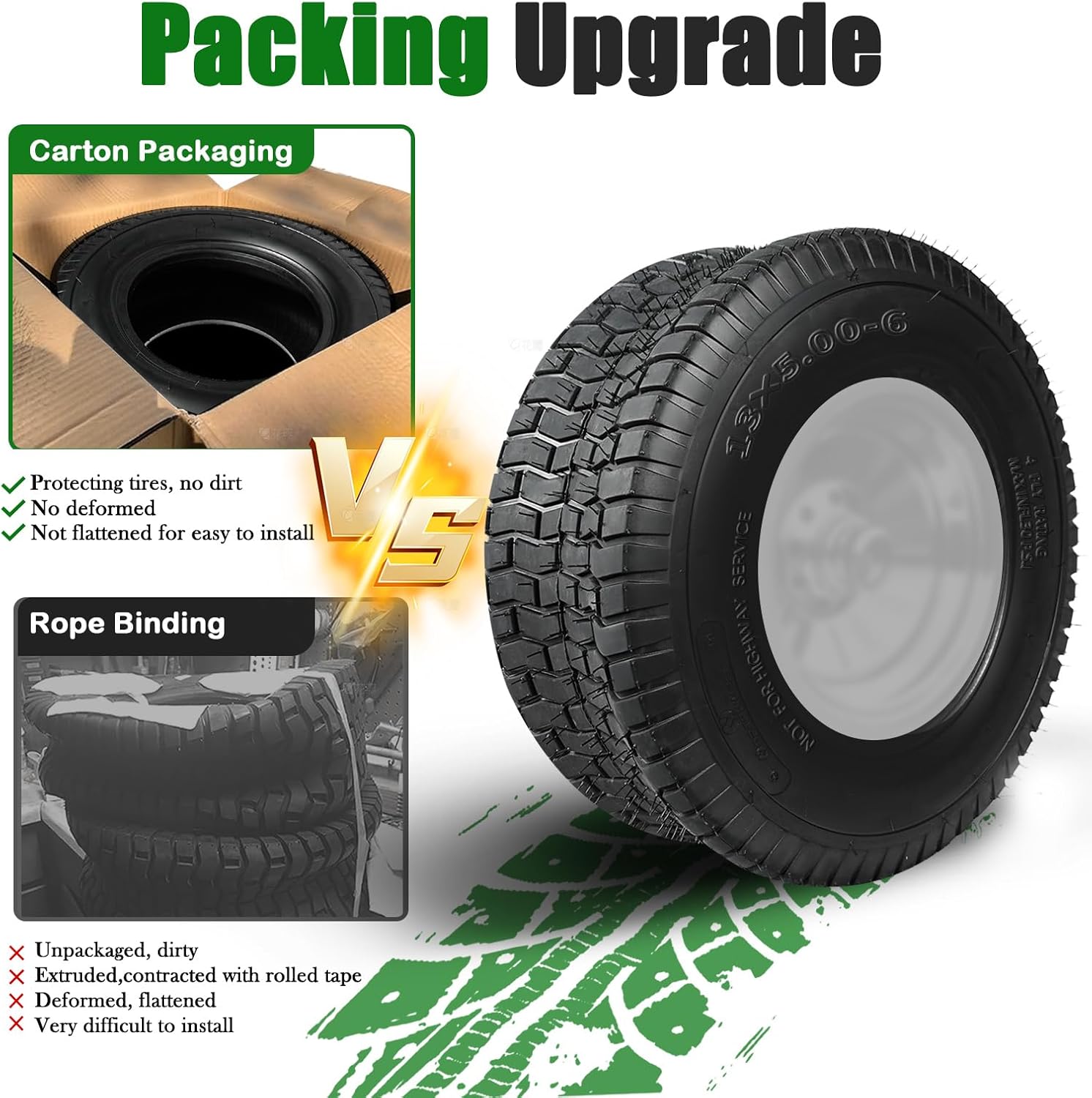 TRIPOWER Turf Tires 13x5.00-6 for Lawn Mower and Garden Tractor, 4PR Tubeless, 295lbs Capacity, 1 Pack