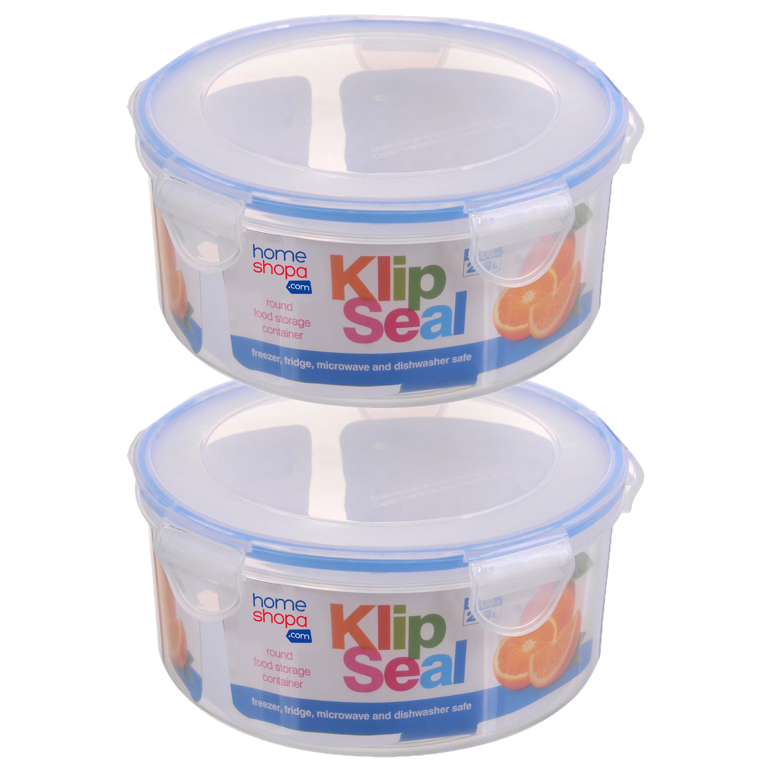 HOMESHOPA Plastic Airtight Food Storage Container, 2.3 Litre 2 Pack Round Leakproof Stackable Container with Clip-Lock Lid, BPA Free Reusable Meal Prep Lunch Box, Microwave Freezer & Dishwasher Safe