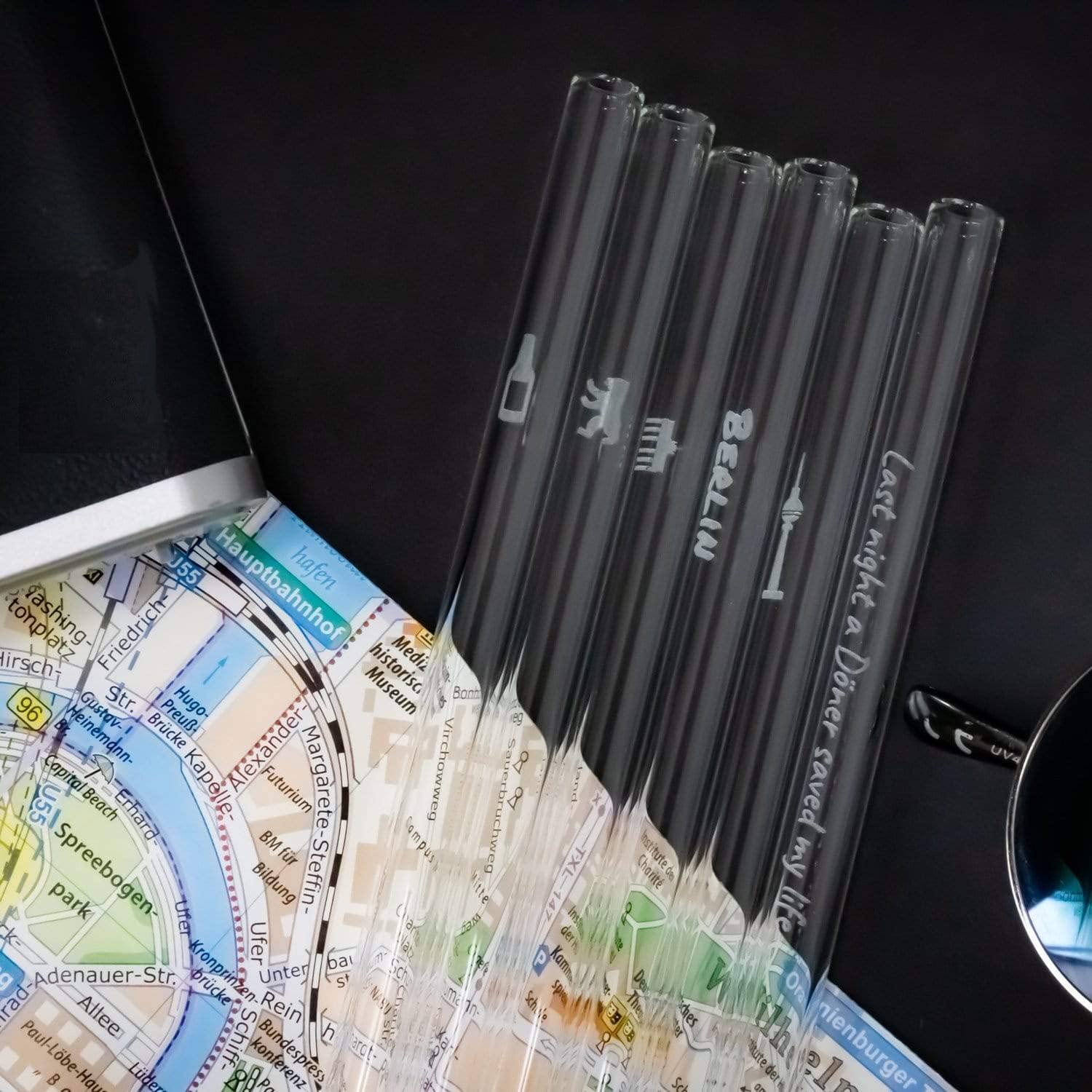 Halm Glass Drinking Straws, Berlin Edition with Engraving, 6 Pieces Straight 15 cm, Berlin Keepsakes, Gift Items - Image 2