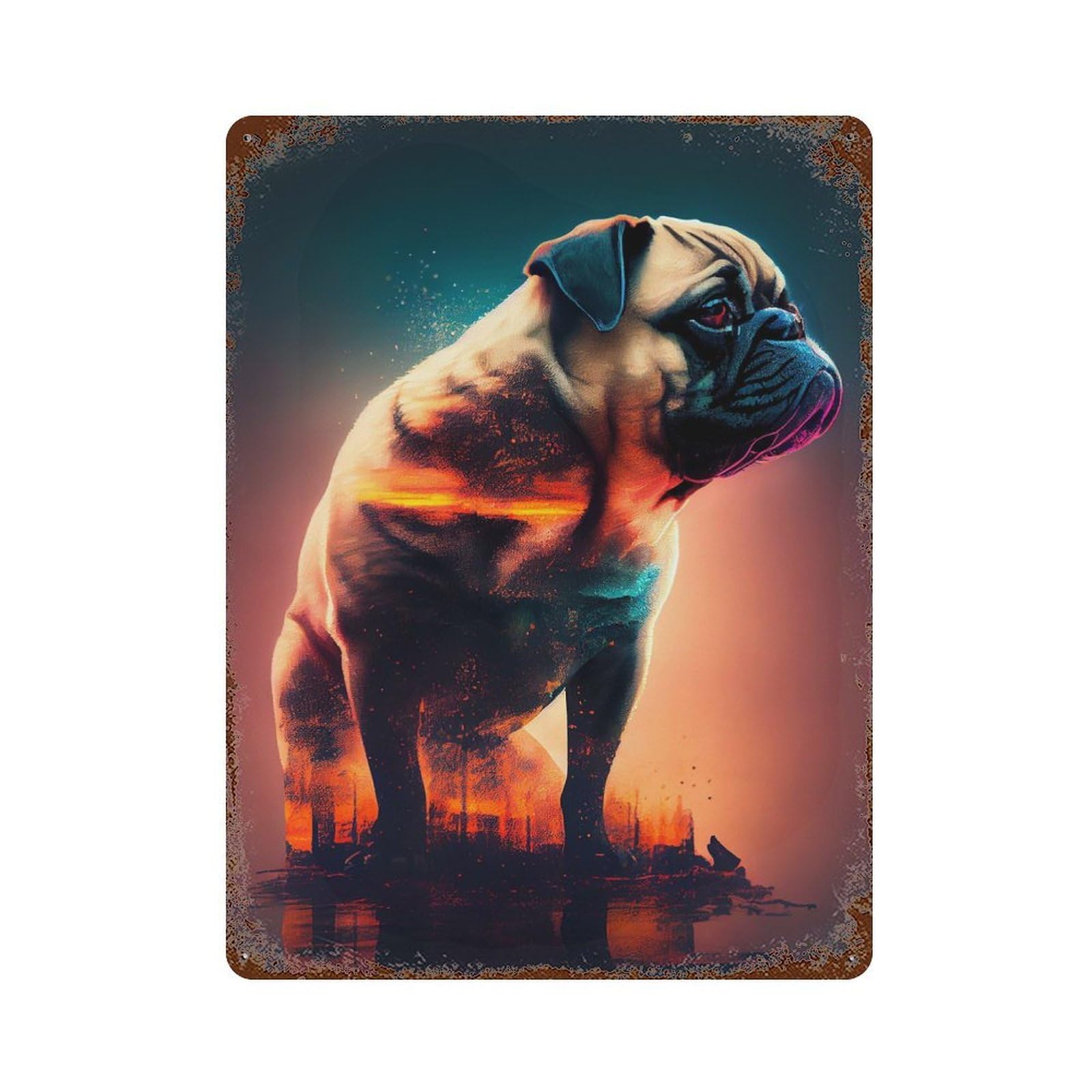 Pug Dog Vintage Wall Sign 15.7"x11.8", Rust Effect Metal Decor for Basement, Hobby Room And Garage Decor