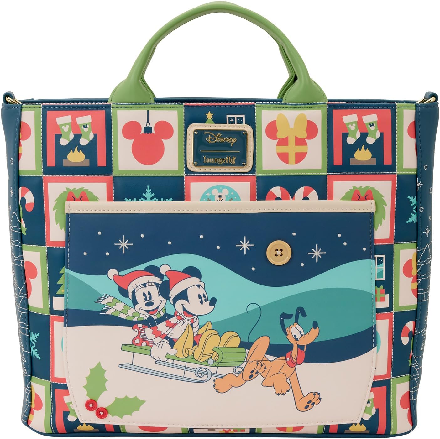 Loungefly Disney Mickey and Minnie Holiday Convertible Tote Bag