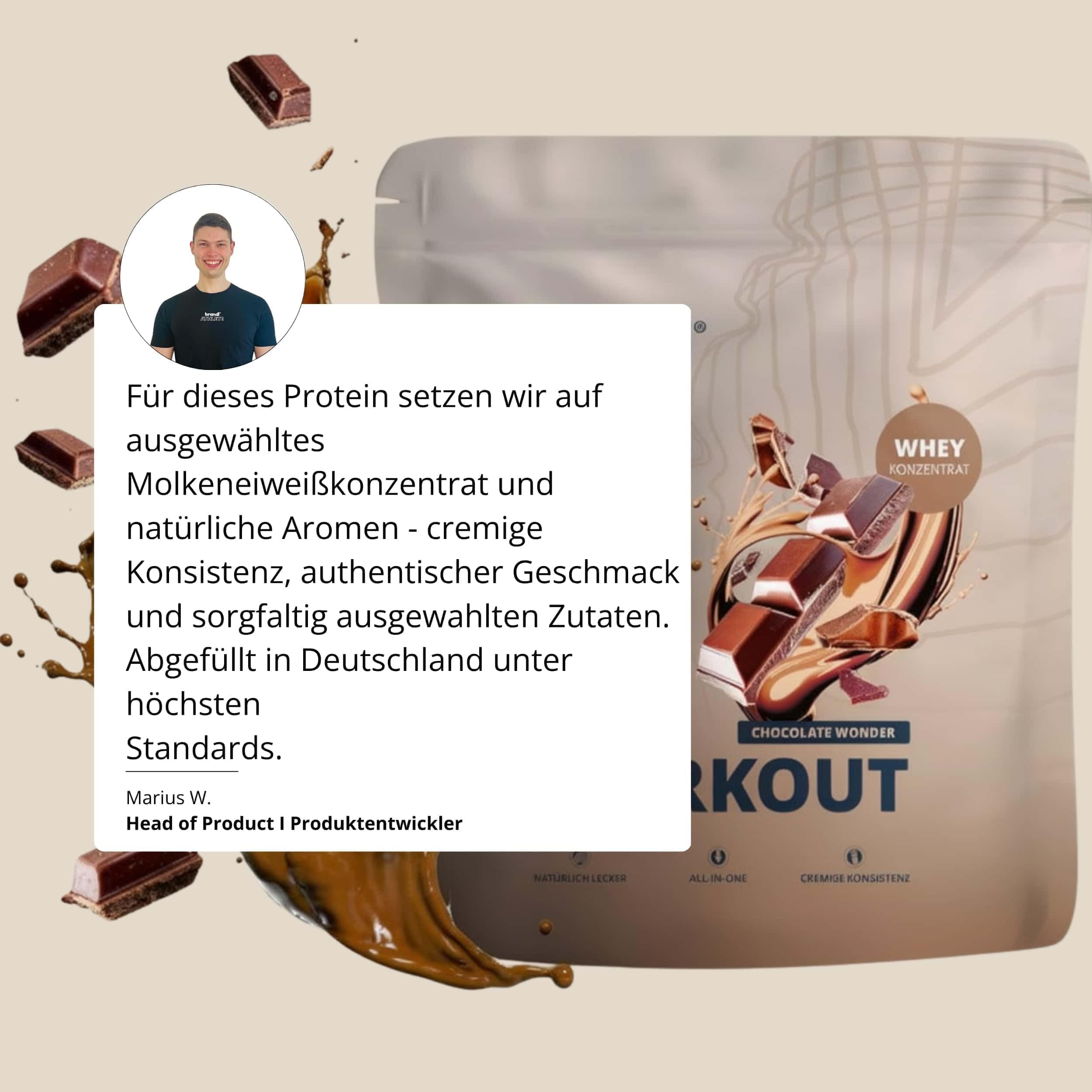 Pure Protein Whey in Pulver - 80% Eiweißpulver aus der EU - gut löslich für deinen Shake, Haferflocken oder Smoothie - Premium-Qualität ohne Sucralose, Acesulfam K & Aspartam - 1 kg Schoko mit Whey