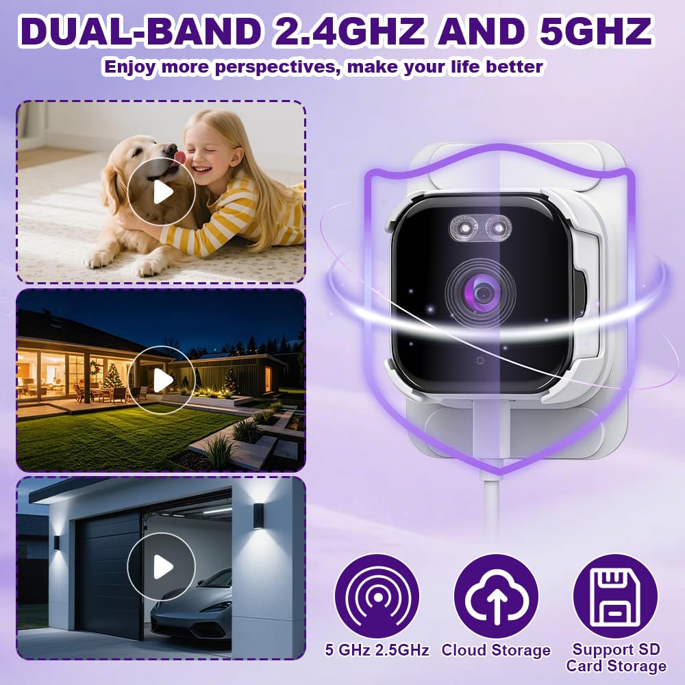 Caméra de sécurité 3 MP 2K pour la sécurité de la maison, WiFi 2,4/5 GHz avec vision nocturne en couleur, enregistrement 24h/24, 7j/7 et détection de mouvement pour regarder à l'extérieur et à
