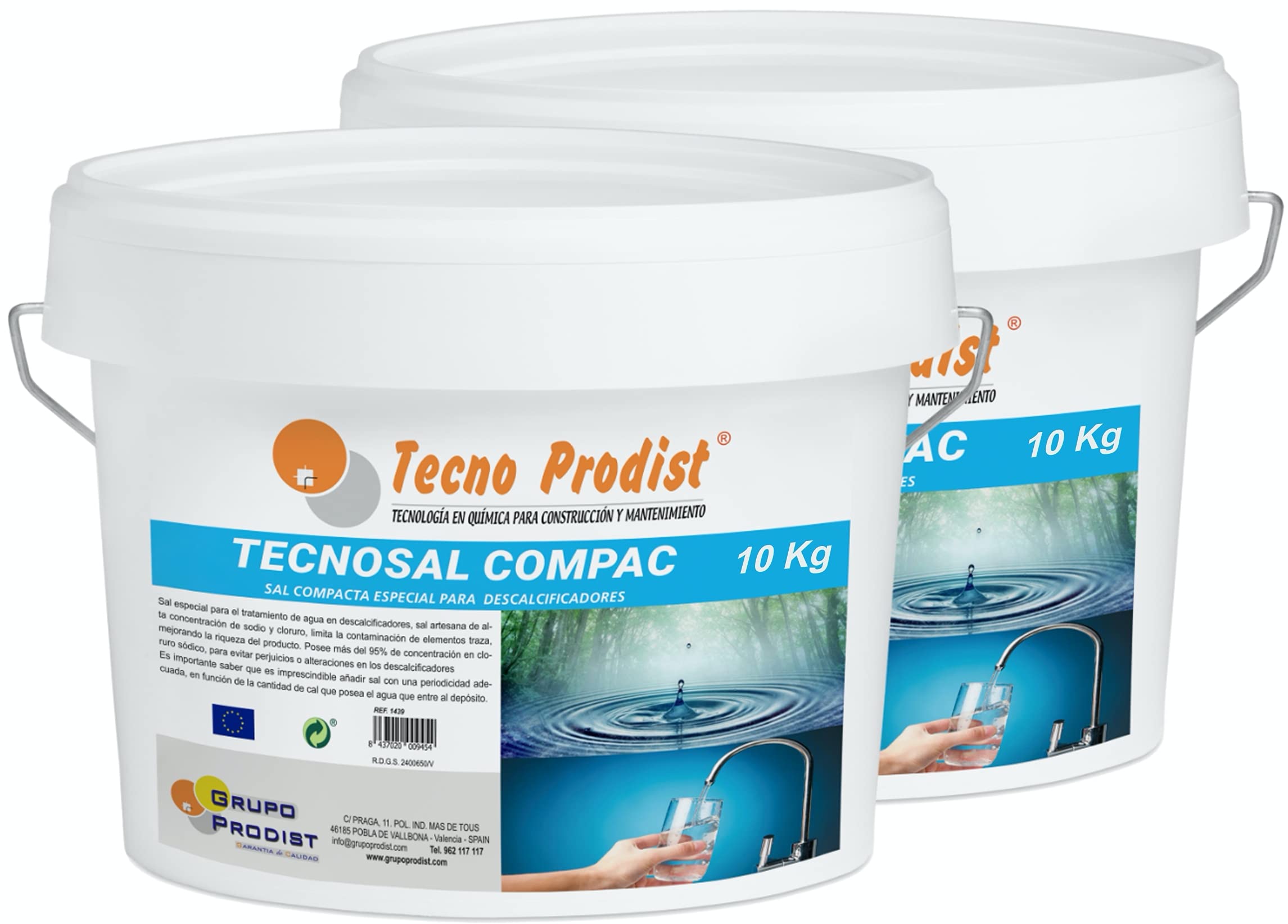 Tecno Prodist TECNOSAL COMPAC- Sal compacta Especial para descalcificadores - Pack 2 Cubos de 10 kg - Fácil aplicación, más Comodidad Más Comodidad