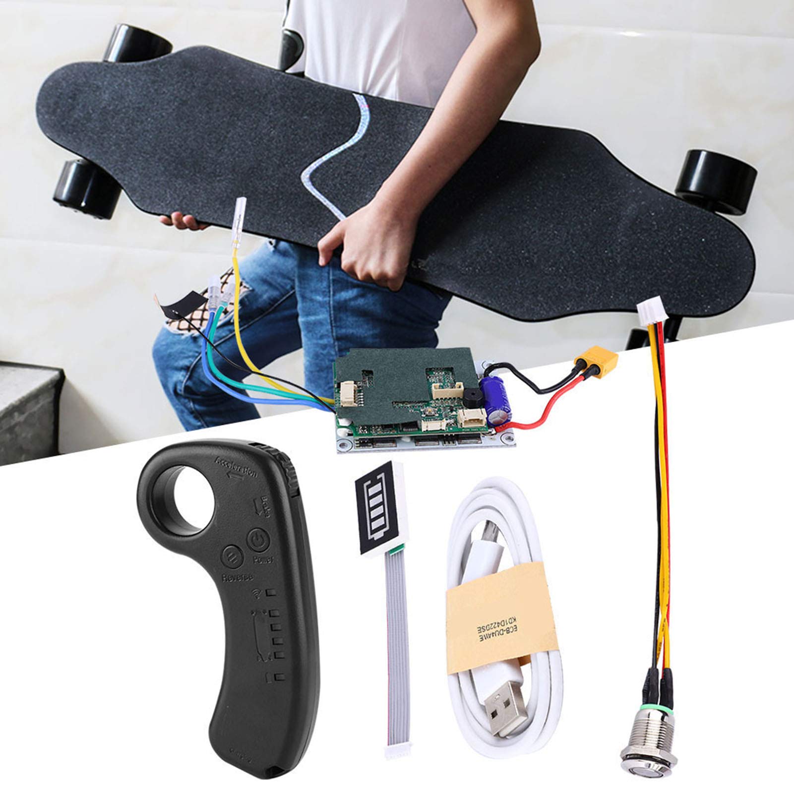 BuyWeek Elektrisches Skateboard ESC Kit, 430W 36V 3000 U/min 35 km/h Doppelantrieb mit Fernbedienung