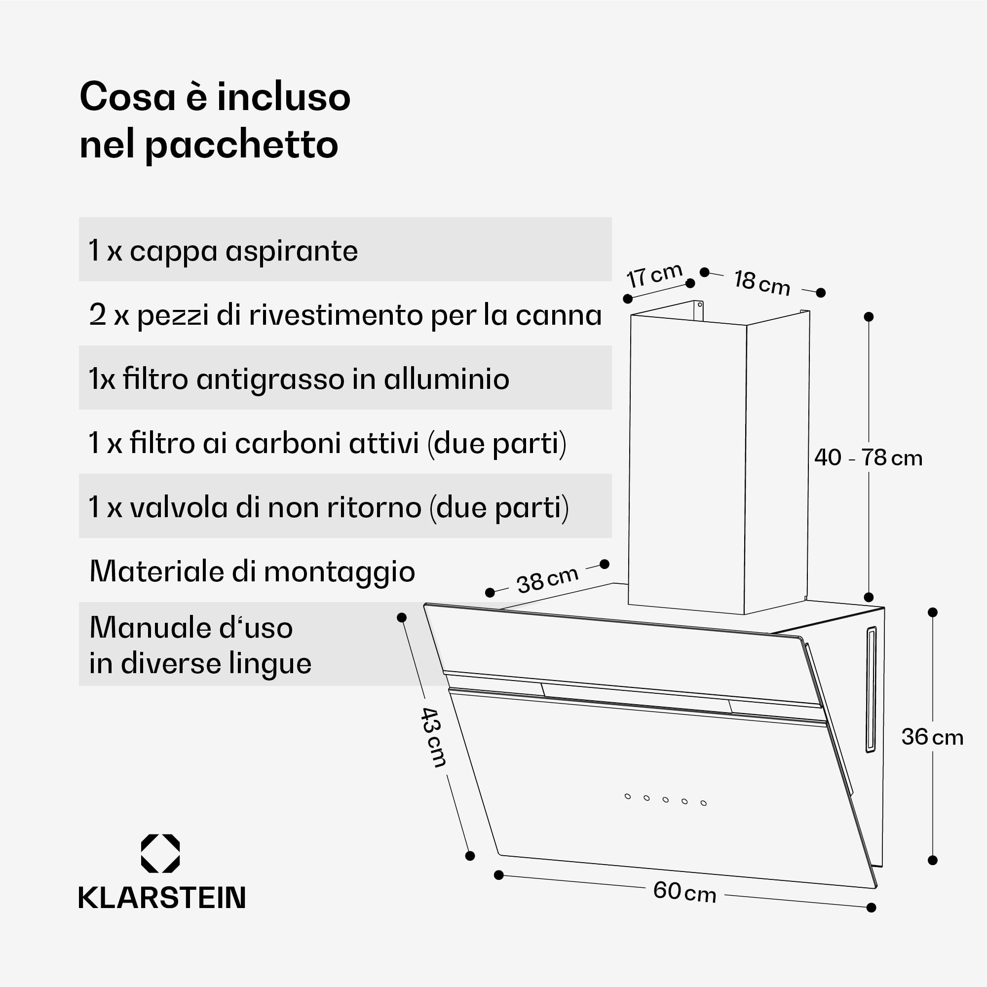 Klarstein Alina - Cappa Aspirante, 60cm, Cappa a Parete, 600 m³/ora, LED 9 Colori, Touch Control, Classe A, Silenziosa 52 dB, Bianco-Oro, Scarico & Ricircolo