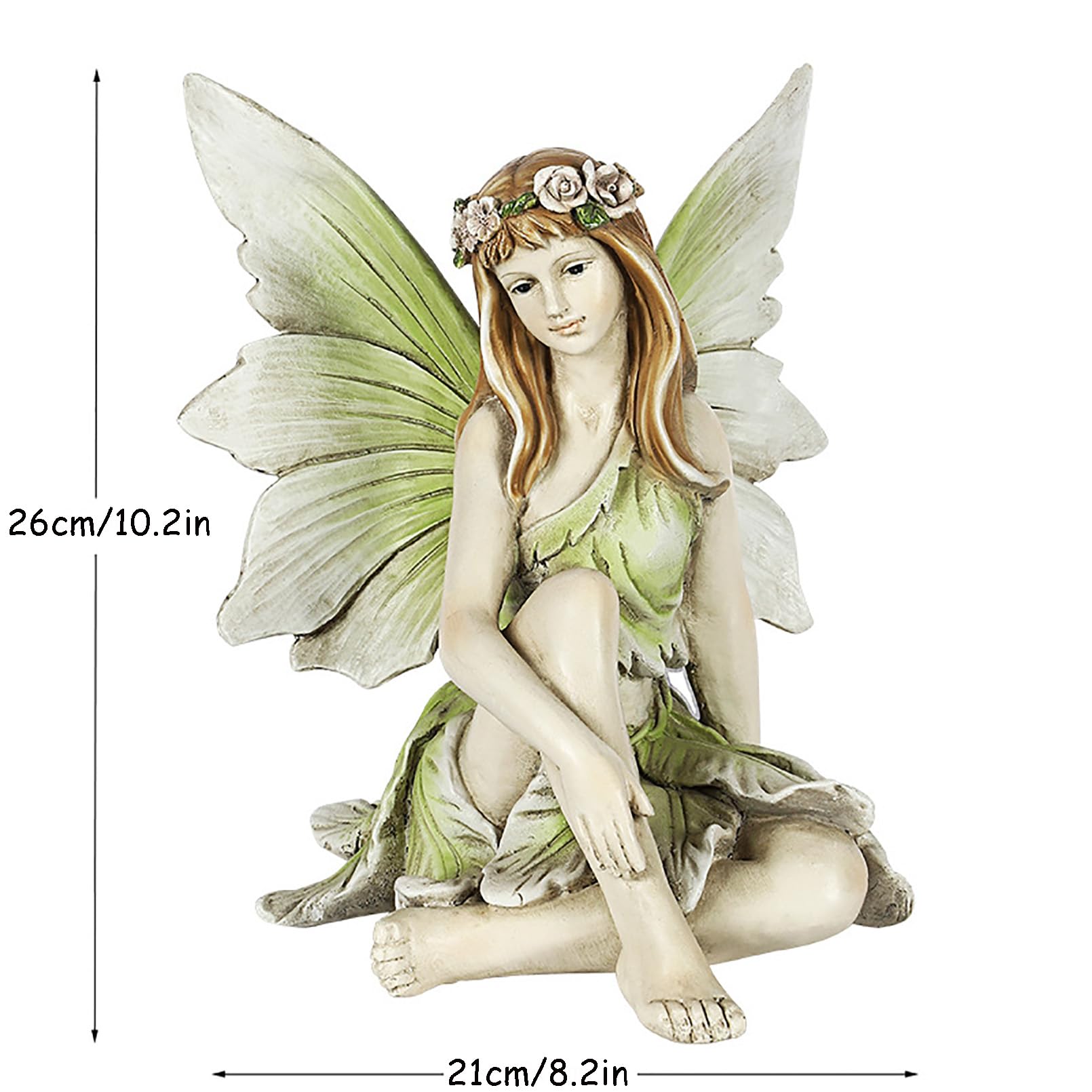 Elfen Figuren Feen Statue Harz Gartenfiguren & gartenstatuen Gartendeko für draußen,Europäische kreative Gartenfeen-Ornamente,Sitzende Elfen Skulptur mit Flügeln H 26cm,Grün,D