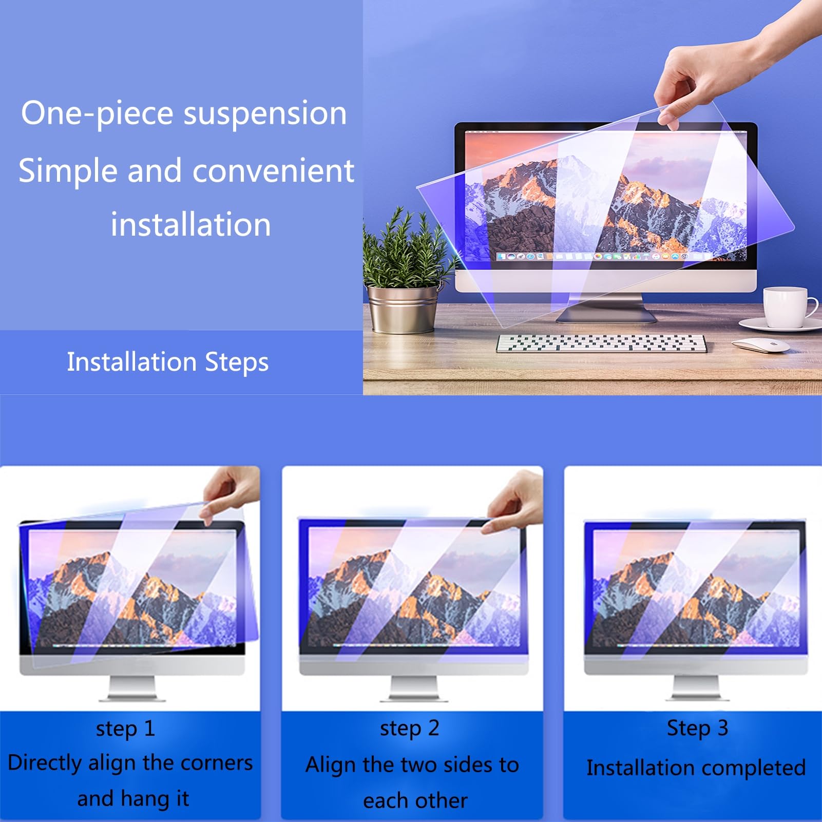 Anti-Blaulicht Displayschutzfolie für 16:9/16:10 Breitbild-Monitore 18-32 Zoll, Strahlenschutzfolie für Computer Displays