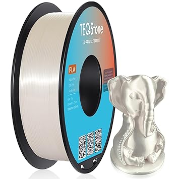 TEQStone Silk PLA Filament 1.75mm White 1KG Spool, Consistent Diameter +/-0.02mm 3D Printer Filament Vacuum Packaging