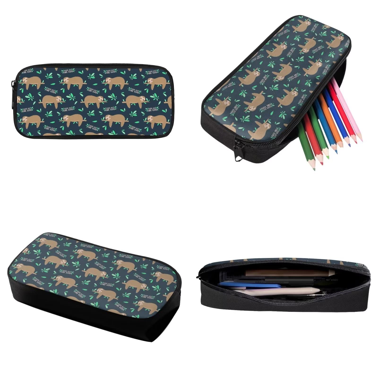 Poceacles Schultasche und Lunchbox-Set für Teenager, Jungen, Grundschule, Büchertasche, Federmäppchen für Grundschulkinder, Faultier Grünes Blatt, Einheitsgröße
