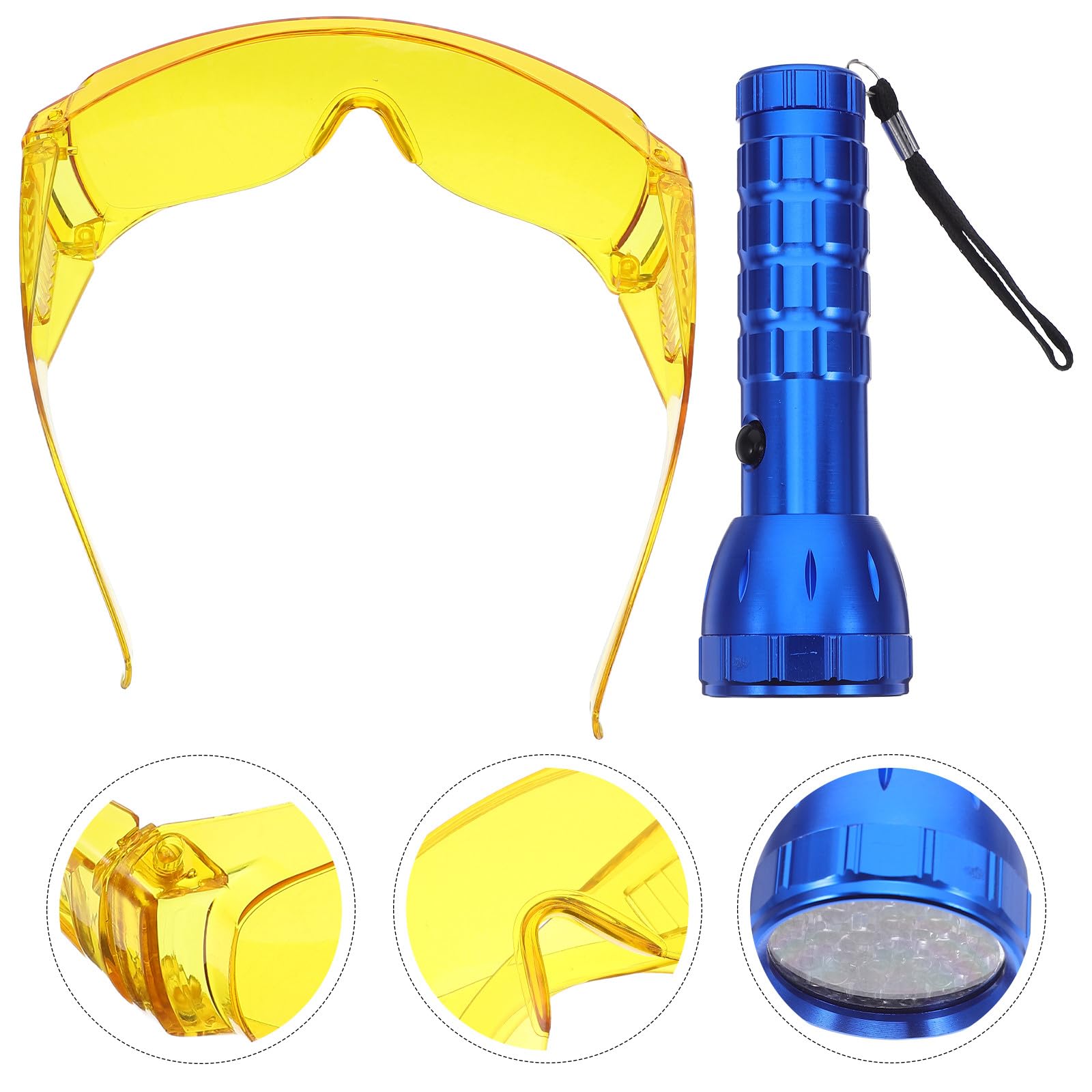 VOSAREA Kit de Détection de Fuites UV Lampe Torche 28 LED en Alliage D'aluminium Détection Rapide des Points de Fuite et Lunettes Fluorescentes pour Climatisation Automobile