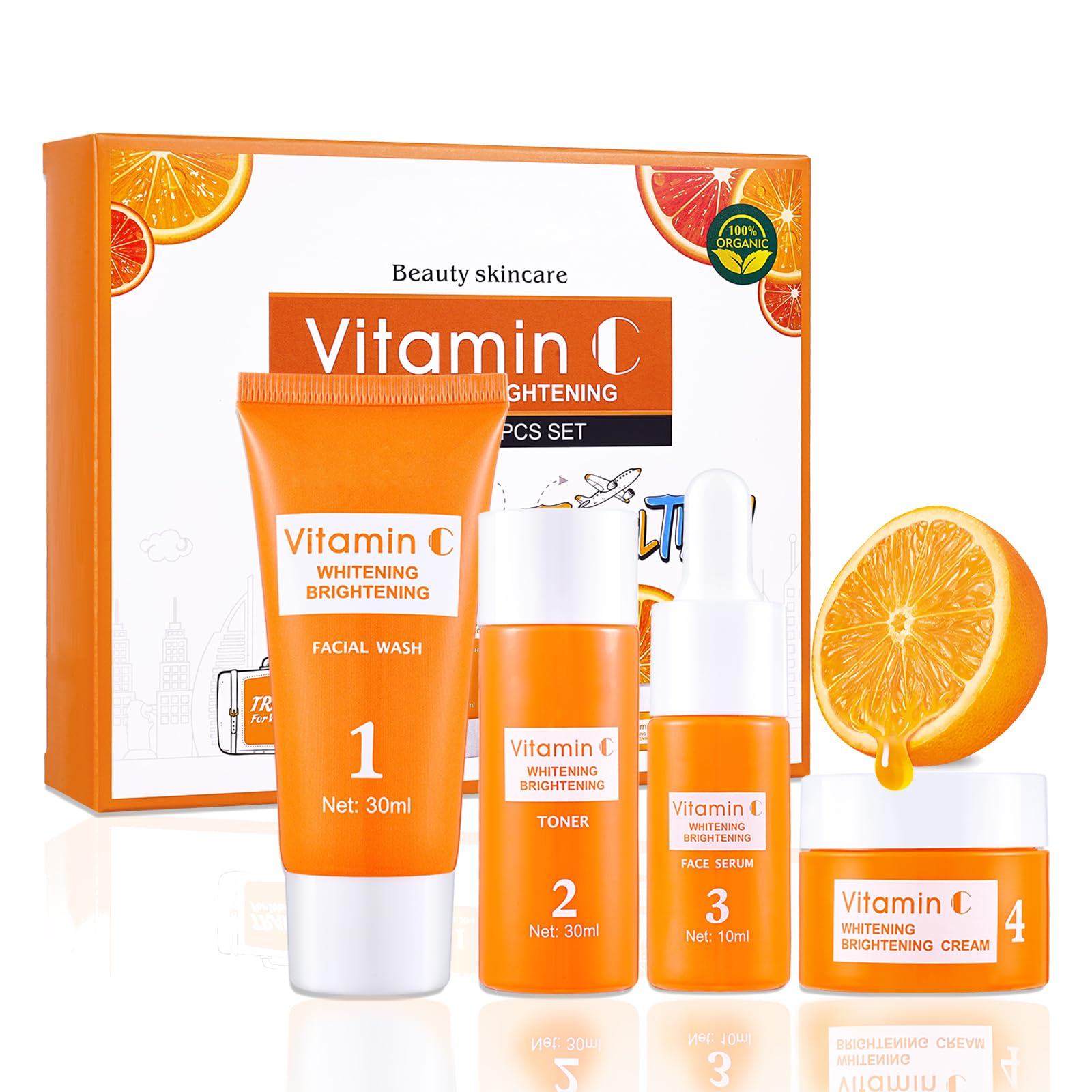 Set Cura della Pelle Viso 4 Pezzi – Idratante, Rigenerante e Anti-Età – Contiene Siero alla Vitamina C e Acido Ialuronico – Adatto Pelle Sensibile e Secca – Routine Completa Giorno e Notte