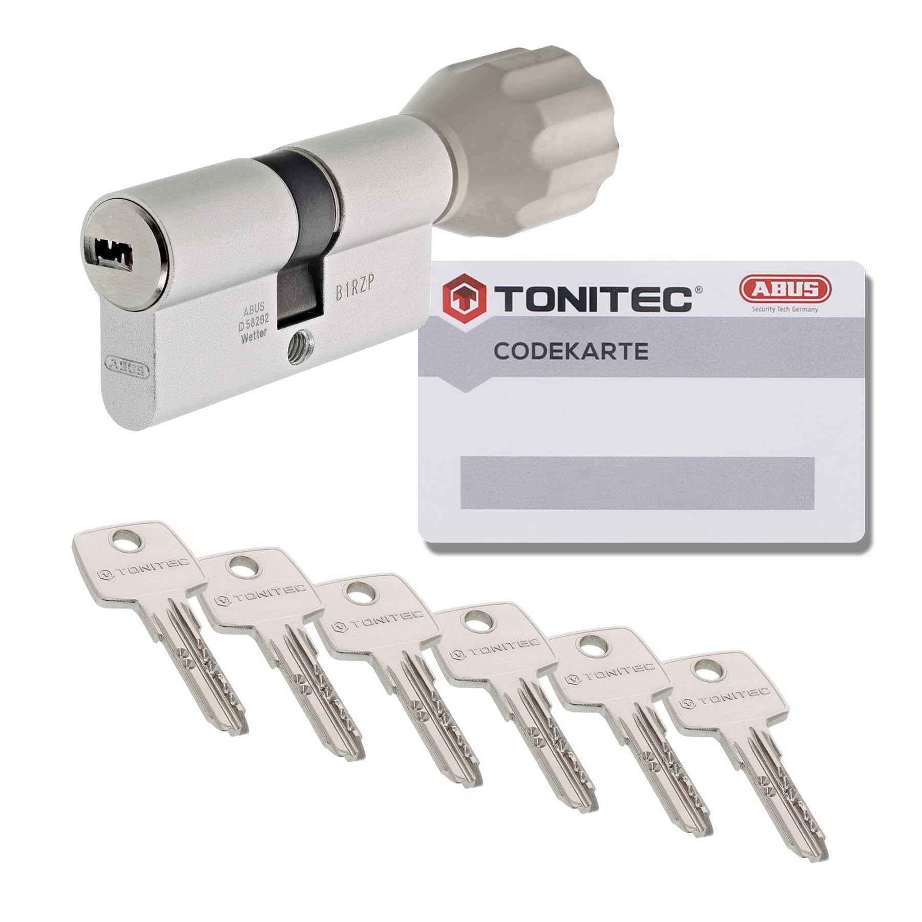 ToniTec Zylinderschloss TEC440 by ABUS Schließzylinder verschiedenschließend Türschloss 55/45Kmm mit 6 Schlüssel und Codecard
