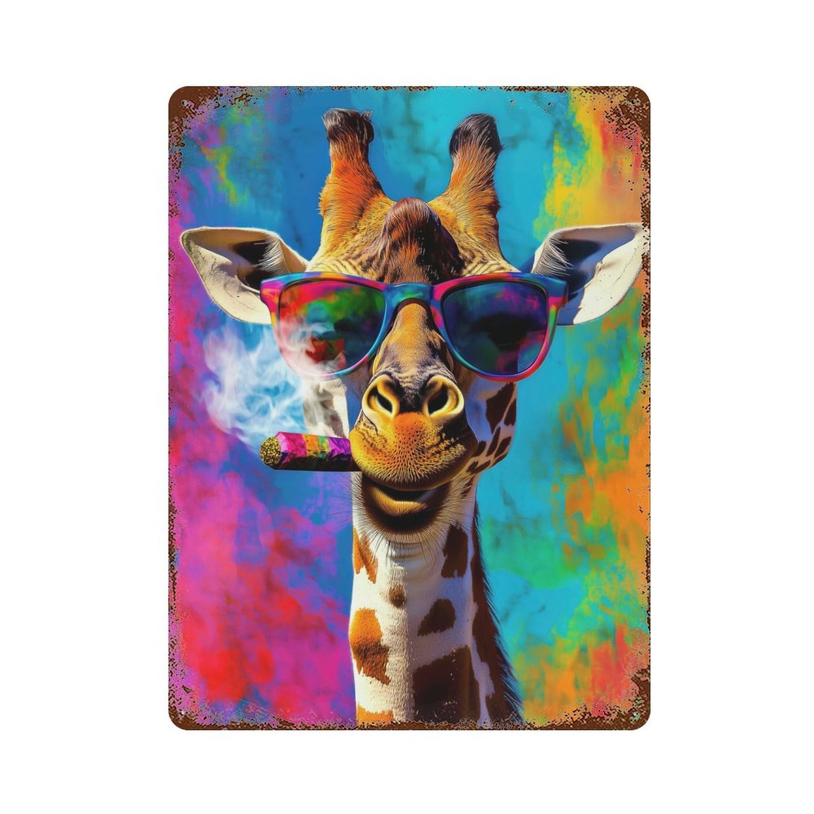Cool Giraffe with Cigar Decorative Tin Sign 15.7"x11.8", Ideal for Garage, Bar And Workshop Decor