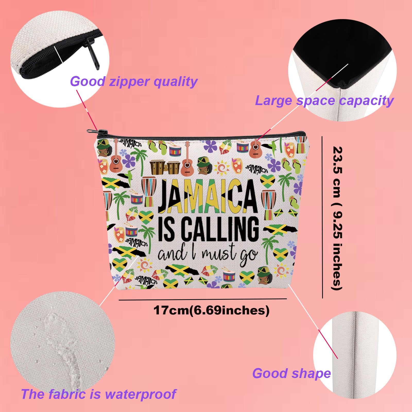 Jamaica Vacation Makeup Bag Jamaica Lovers Cosmetic Bag Jamaica Travel Gift Girls Trip Gift Jamaica Souvenirs Gift for Traveler (Jamaica) - Image 2