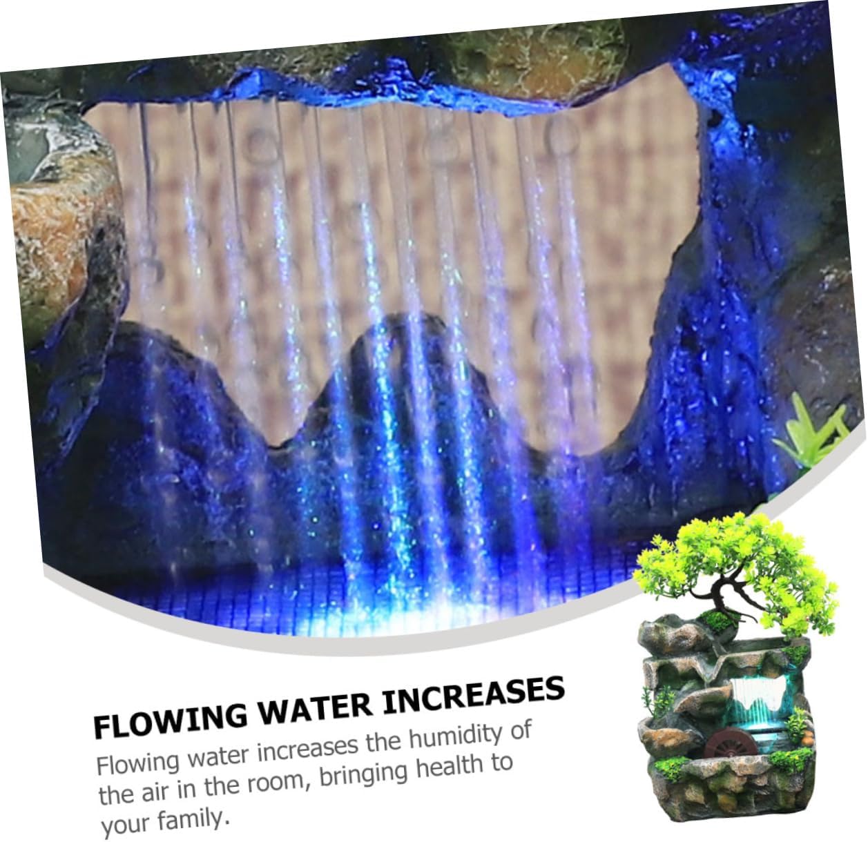 Indoor Tabletop Water Fountain Mini Zen Waterfall Decoration LED Light Relaxation Feature for Home/Office Compact Resin Design for Meditation