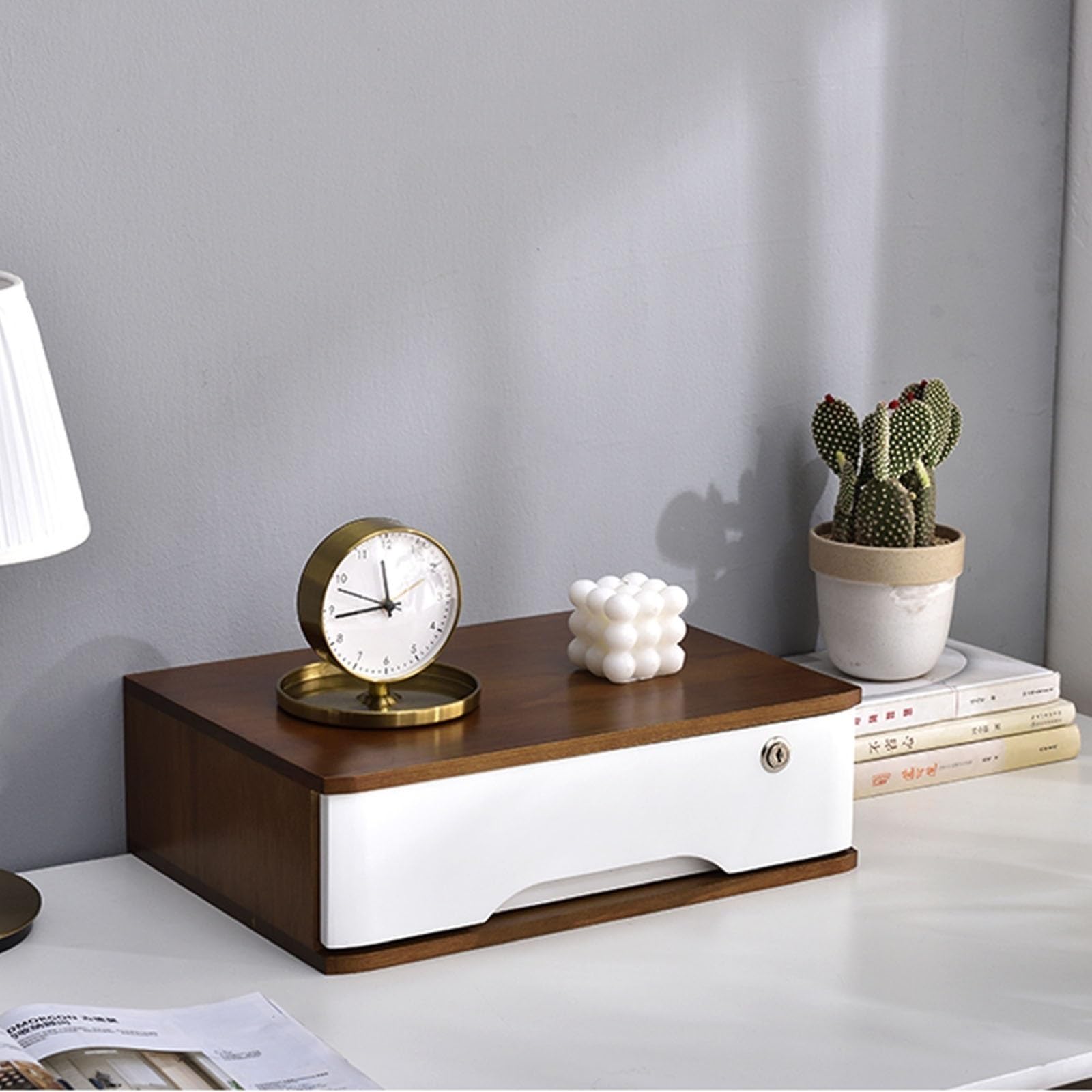 Mobiletto Portadocumenti da scrivania in Legno massello - Cassetto con Serratura per Ufficio Domestico 1/2/3/4 cassetti Scatola portaoggetti in Legno per Documenti Forniture Kit da Cucito Elegant
