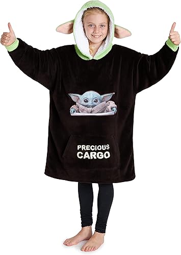 Disney The Mandalorian - Manta con capucha para niños y adolescentes, manta de forro polar Baby Yoda, MarrónVerde