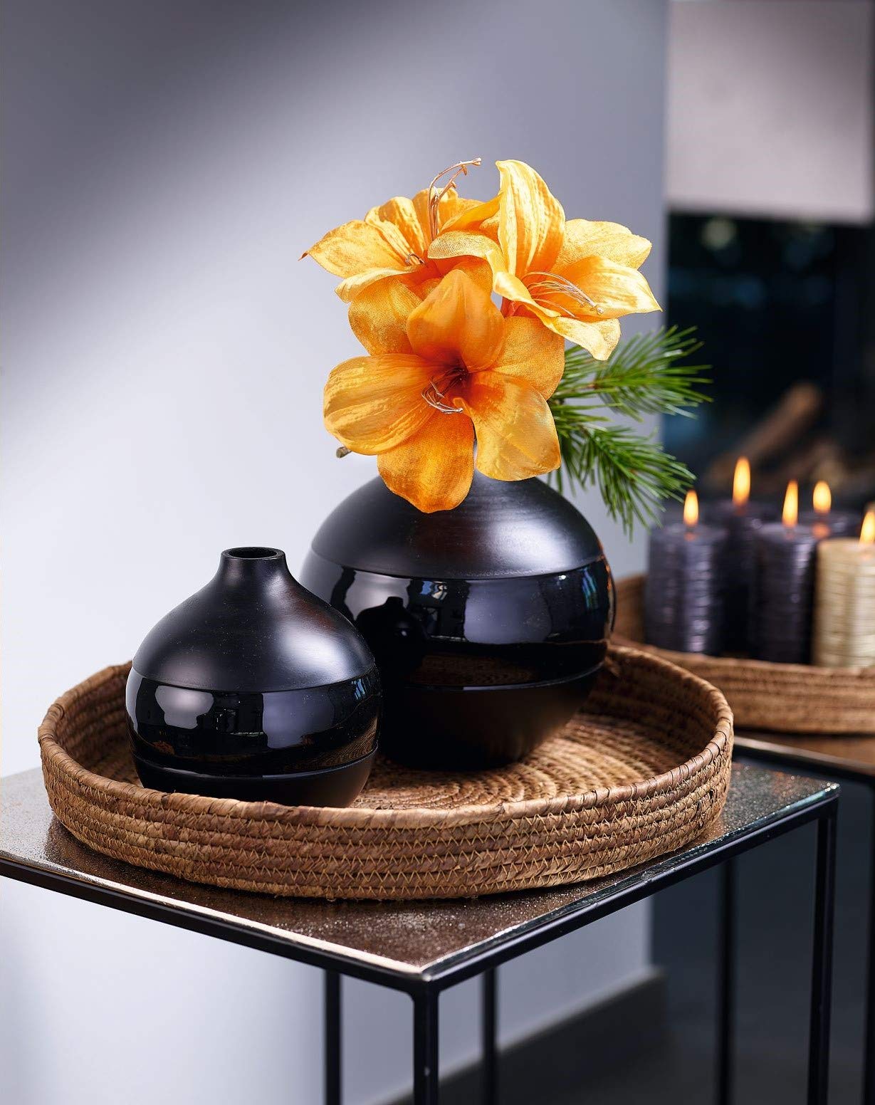 Bellissime candele dell'Avvento, superficie rustica, candele, candele a pilastro, corona natalizia, corona dell'Avvento (nero, altezza: 11 cm, diametro: 6 cm, 2 pezzi)