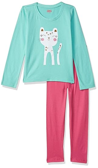 Amazon Brand - Jam & Honey Girls Cotton Printed Pajama Set Pack of 1 (JHAW19GSW040_5-6years_Multicolor13_Multicolored_5-6 Years)