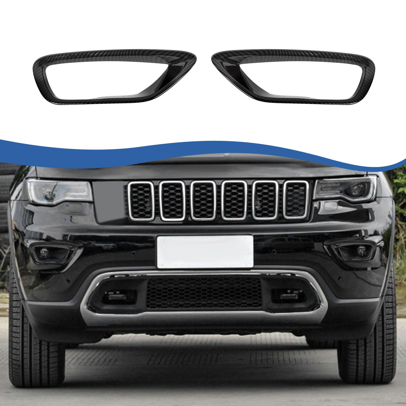 Jimen Compatible with 2018-2020 Jeep Grand Cherokee Front Fog Light Cover Trim (Carbon Fiber)