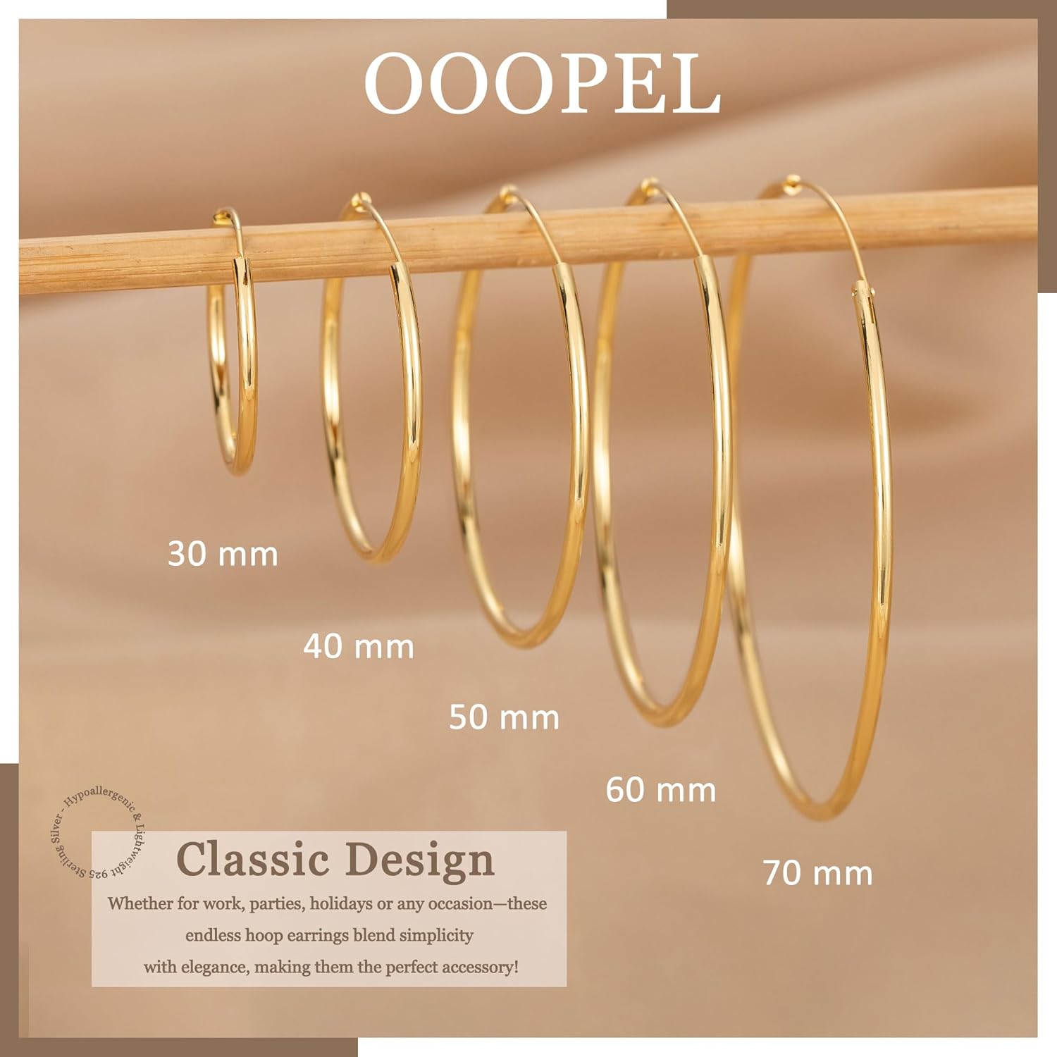 OOOPEL 925 Sterling Silver Earrings Thin Endless Hoop Earring Lightweight Hypoallergenic Big Hoops Earring for Women Large Silver Hoop Earrings 30/40/50/60/70mm - Image 7