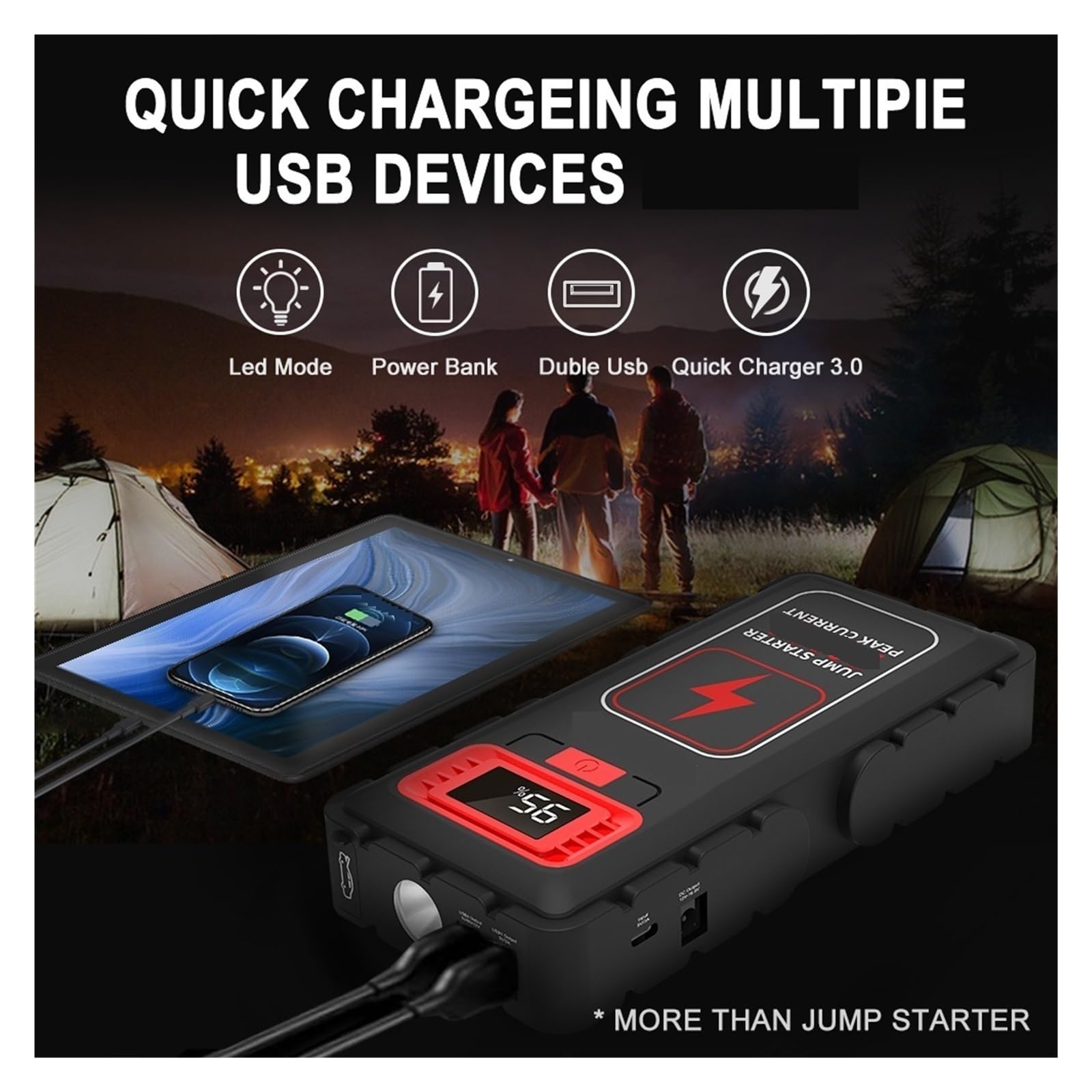 Arrancador de Coche de 1000 A y 10 000 mAh, Cargador de batería de Emergencia, Dispositivo de Arranque con Pantalla Digital.