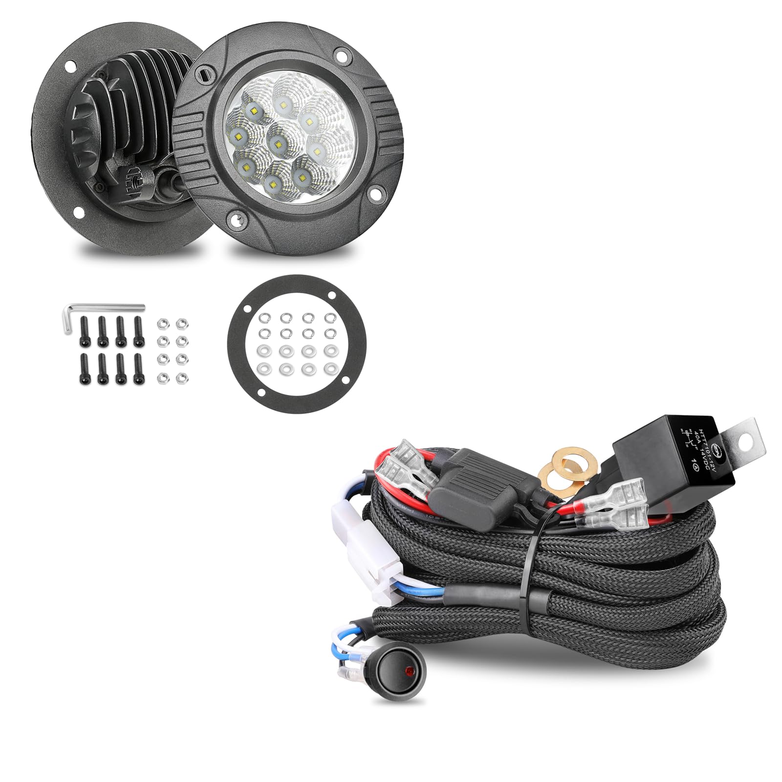 Nirider Flush Mount LED Pods 2PCS with Wiring Harness 2 Lead