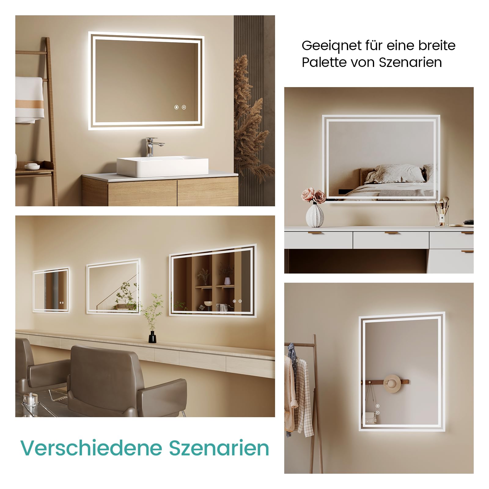 EMKE Badspiegel mit Beleuchtung 90x70cm, Badezimmerspiegel mit Touch, Antibeschlag, Kaltweiß Licht dimmbar, Speicherfunktion und automatischer Abschaltung nach 3 Stunden, ideal für Badezimmer