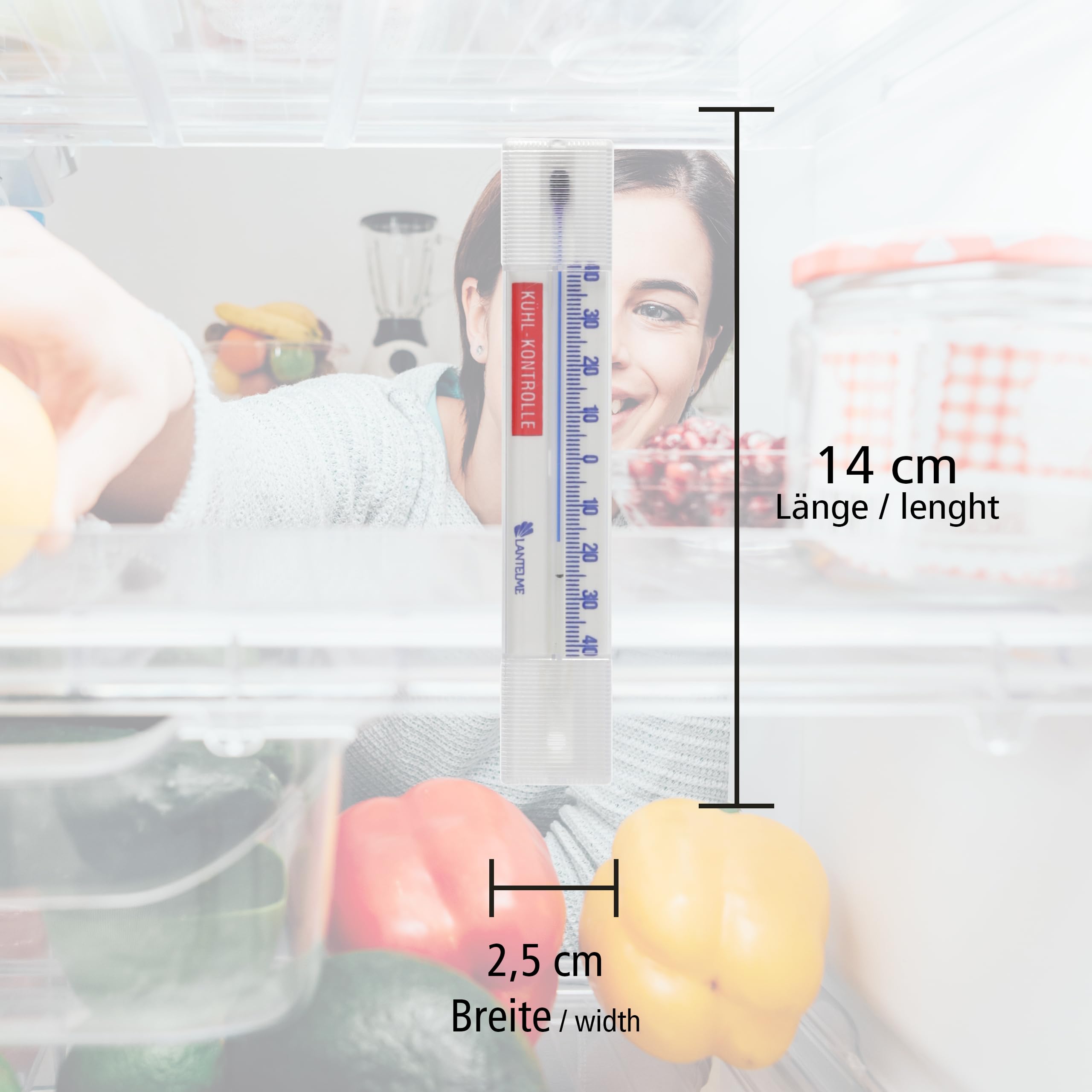 Lantelme Kühlschrankthermometer Selbstklebend Waagrecht | Temperaturanzeige -40°C bis 40°C | Kunststoff 14cm Lang | Analog Kühlschrank Gefrierschrank Kühltheken Thermometer Set (5)
