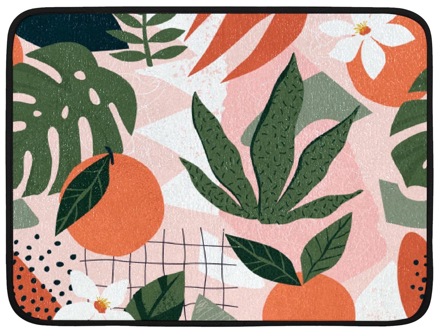 Dish Drying Mat for Kitchen Counter Absorbent Dish Mat Heat Resistant Double-sided Use Washable Easy-dry Drying Kitchen Mat 18x16 Inch, Orange with Leaves Print