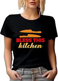 Camiseta novidade Bless This Kitchen com faca dupla, ideia de presente para quem ama comida, Preto, 3G