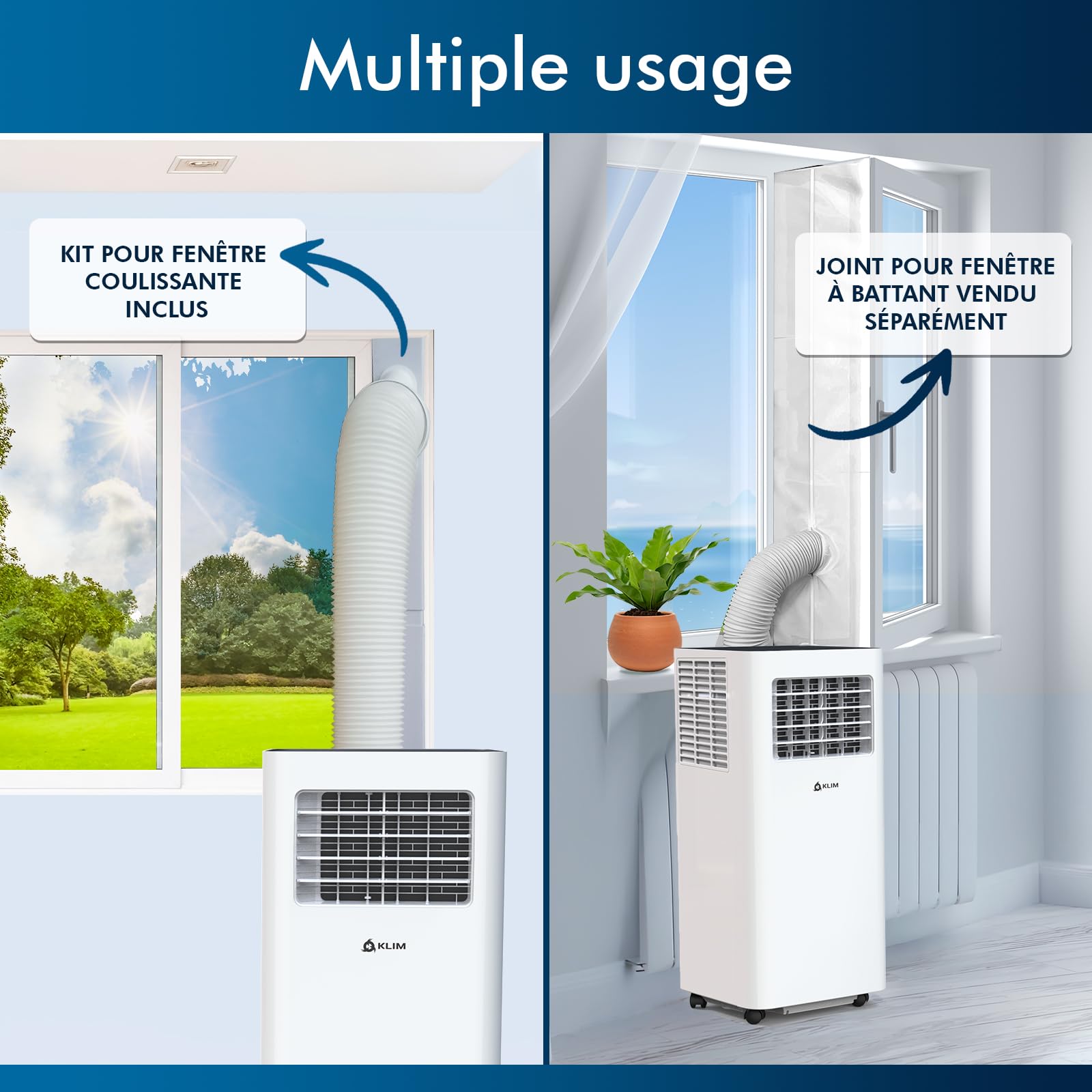 KLIM K9000 - Climatiseur Mobile Silencieux 3 en 1 - Nouveauté - Déshumidificateur - Climatiseur Portable 9000 BTU - Ventilateur et Climatisation - Clim Mobile avec Télécommande - GARANTI 5 ANS