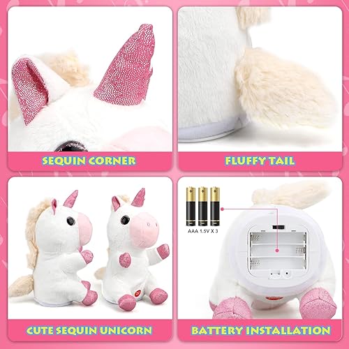 Miniatura 7 de TOY Life Juguetes de unicornio de peluche para bebés, juguetes musicales para hablar, repite lo que dices, juguetes para recién nacidos rellenos con