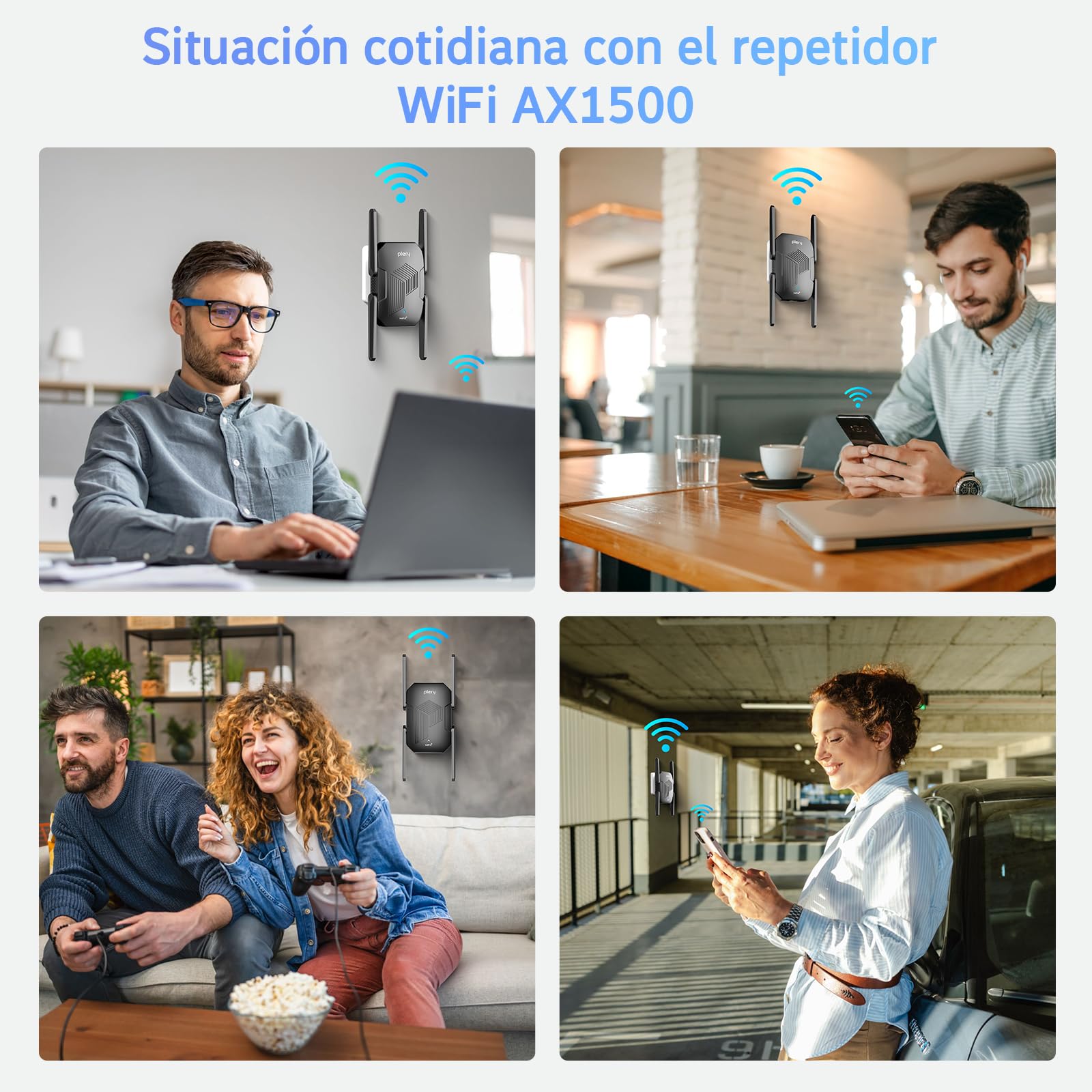 Repetidor WiFi 6 AX1500, Amplificador Señal WiFi Doble Banda 5GHz/2.4GHz, Repetidor WiFi Largo Alcance con Puerto Ethernet, MU-MIMO, WPS, Amplificador WiFi Compatible con Cualquier Router