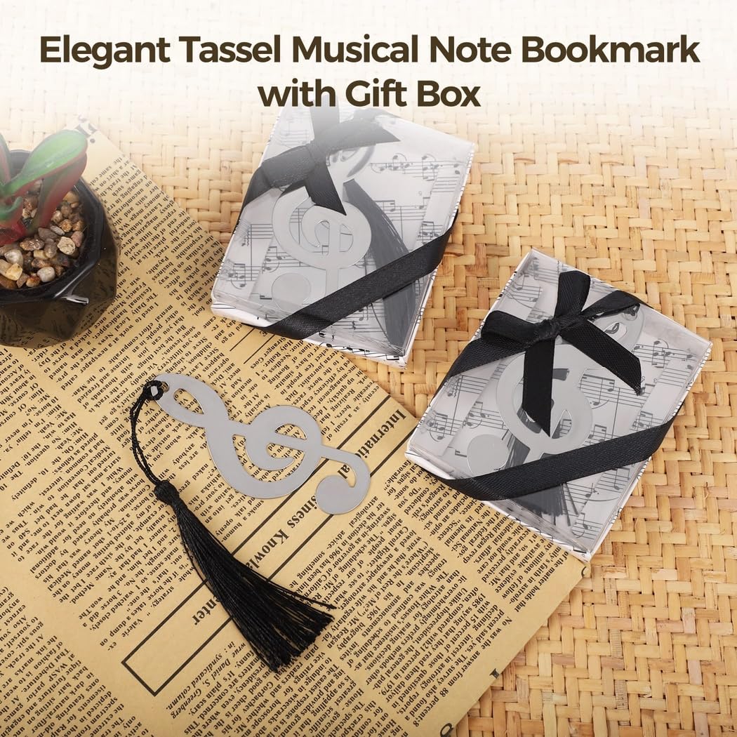Bomboniere musicali per matrimoni con musica, eleganti segnalibri in metallo con nappa, 48 pezzi, scatole regalo per studenti, band, ufficio, libri, pianoforte, segnalibri, note musicali