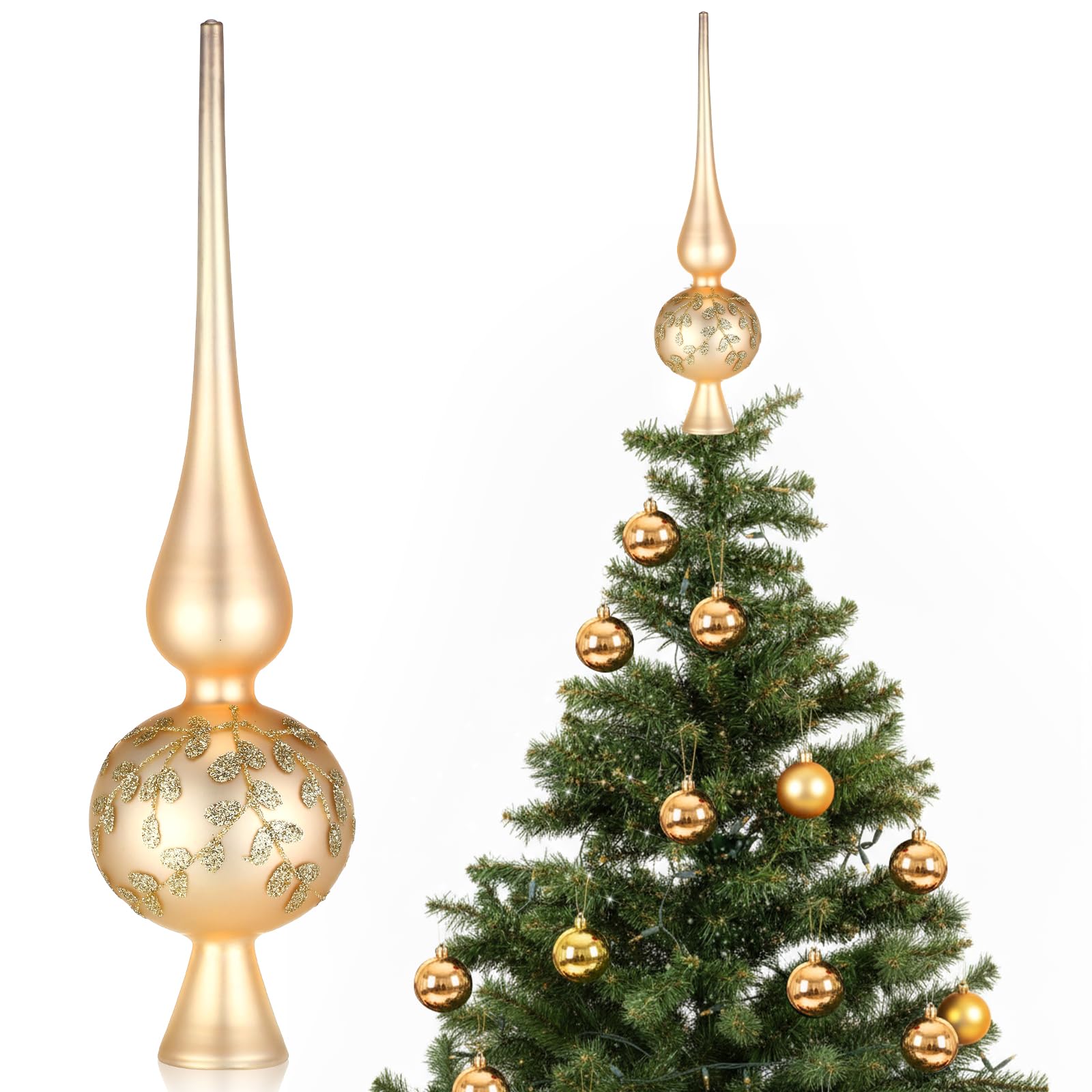 Gejoy Mercury Glass Christmas Tree Topper Finials Ornaments Gold Xmas Decor