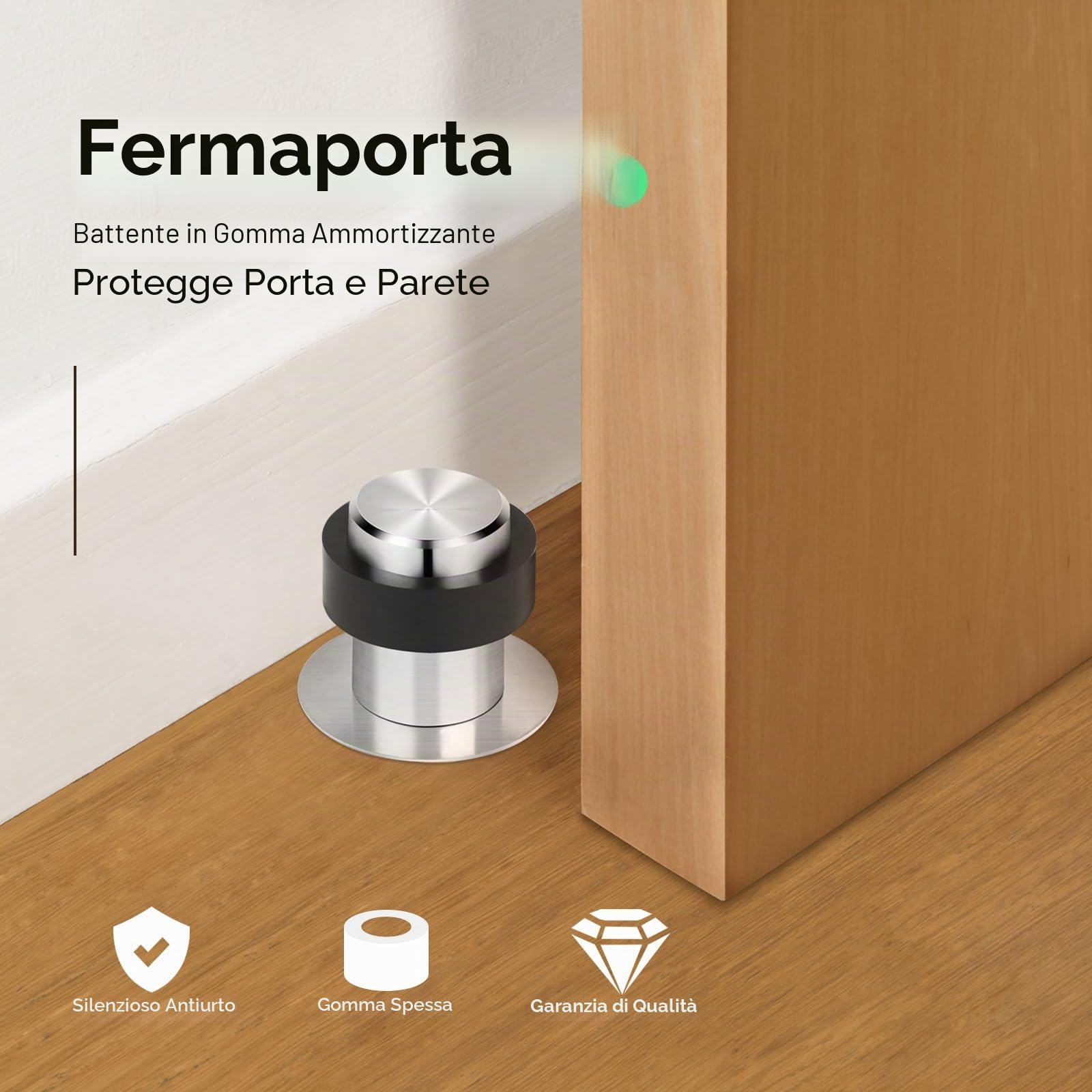 SWAWIS 12 Pezzi Fermaporta a Pavimento Ø32mm Altezza 45mm | Fermaporta Adesivo in Acciaio Inox, con Viti e Striscia di Colla 3M, per Ufficio e Casa, 3 Metodi di Installazione