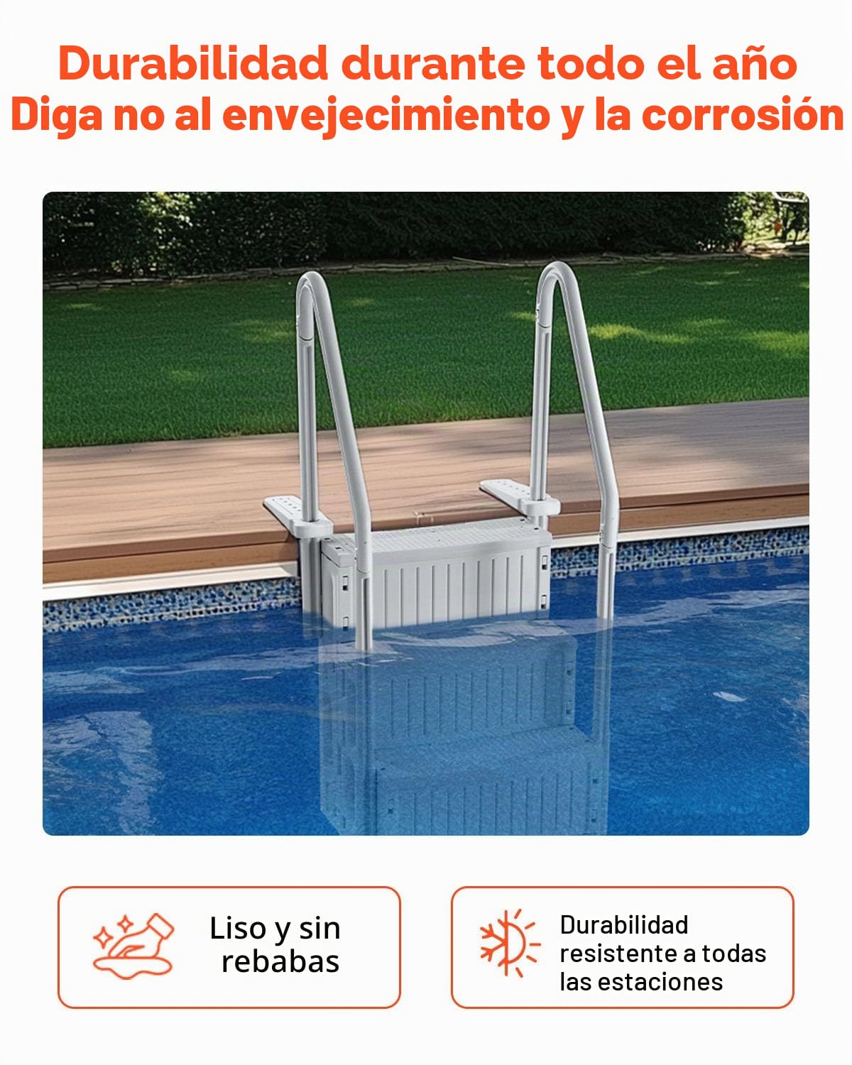 VEVOR Escalera para Piscina, 4 Escalones con Pasamanos Dobles y Escalones Antideslizantes, Carga 181,4 kg, para Piscinas Enterradas y Elevadas con Superficie de Cubierta, Gris, 874 x 808 x 1985 mm