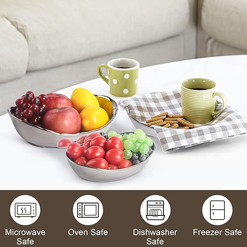 Miniatura 4 de YUNLINLI Cuencos de cerámica para servir frutas de 3 niveles para encimera de cocina con soporte de metal, cesta de frutas para frutas, verduras,