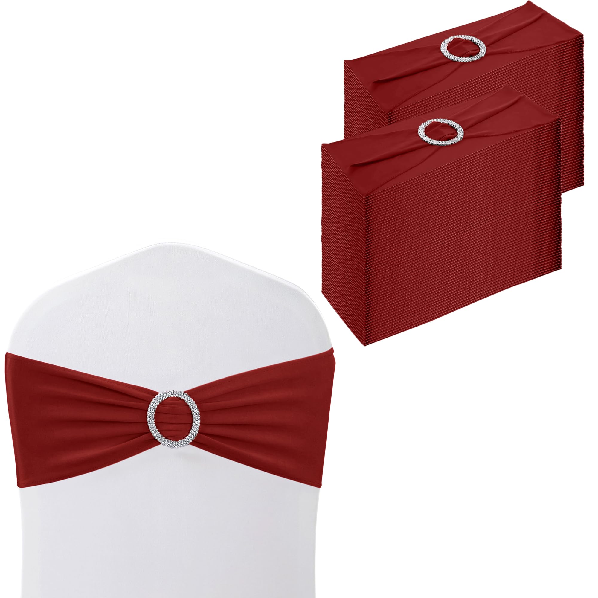 Bandes de chaise stretch bordeaux WedDecor Lot de 100 housses Spandex pour mariage