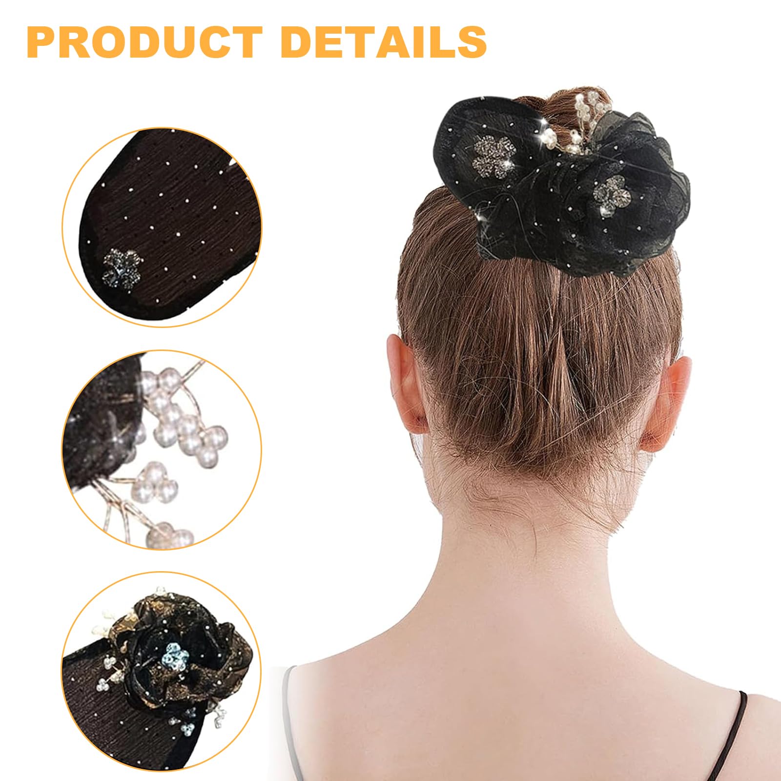 Chignon Facile per Capelli, 2024 Nuovo Accessori per Capelli, Fiori Accessori Capelli, Ciambella per Chignon, Bigodino Pigro Creatore di Chignon per Donne e Ragazze (Nero)