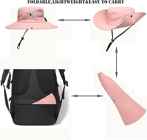 Miniatura 4 de Sombrero de sol para mujer de verano, sombrero de playa de ala ancha, protección UV al aire libre, plegable, malla fresca, diseño para cola de Rosa