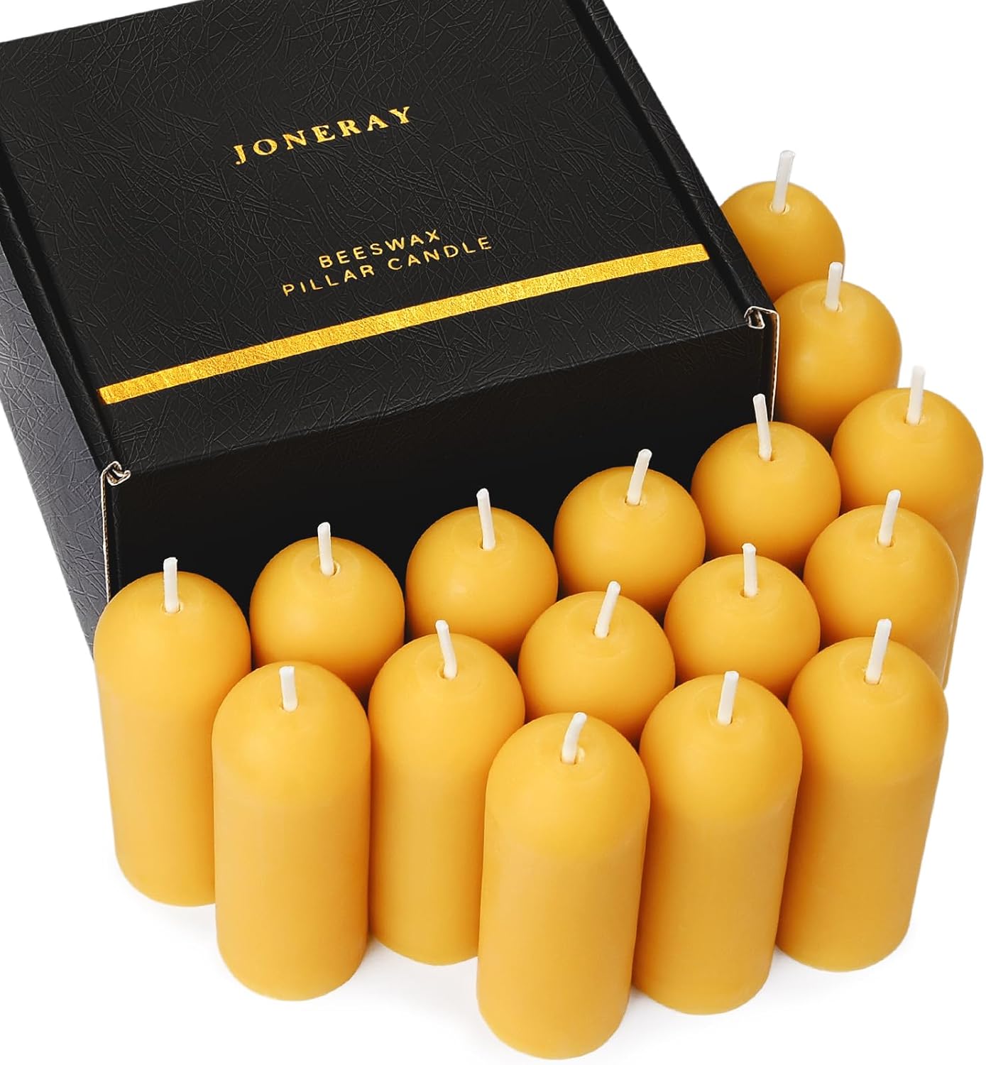 16 Packs Natural Beeswax Pillar Candles,8 Hour Long Burn Time Emergency Candles - Unscented,Smokeless and Dripless Candles for Home, Camping, Outages Lighting