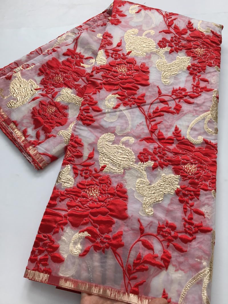 African Lace Fabric French Embroidery Brocade Jacquard Tissue Lace 5 Yards Gild Lace Fabric for Party Dress Sewing