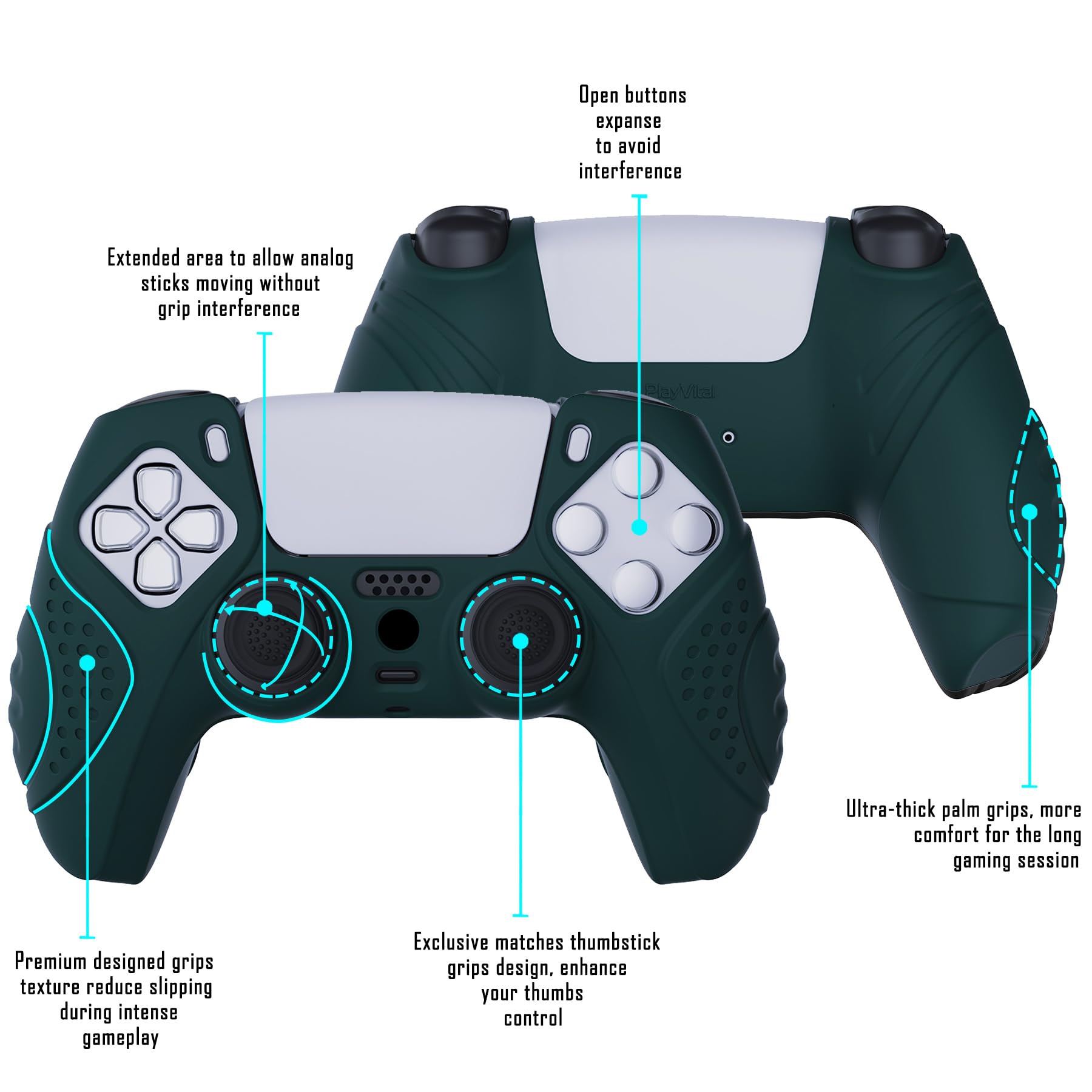 eXtremeRatePlayVital Guardian Edition Racing Green Ergonomic Soft Anti-slip Controller Silicone Case Cover for ps5, Rubber Protector Skins with Black Joystick Caps for ps5 Controller — view 4