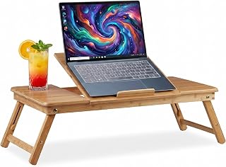 Relaxdays Laptoptisch Bambus XL, ideale Belüftung, höhenverstellbar, Natur