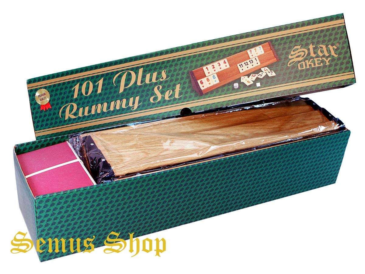 SEMUS - Star Holz Optik Rummy Set Okey mit Melamin Steine Plastik Okey TAKIMI