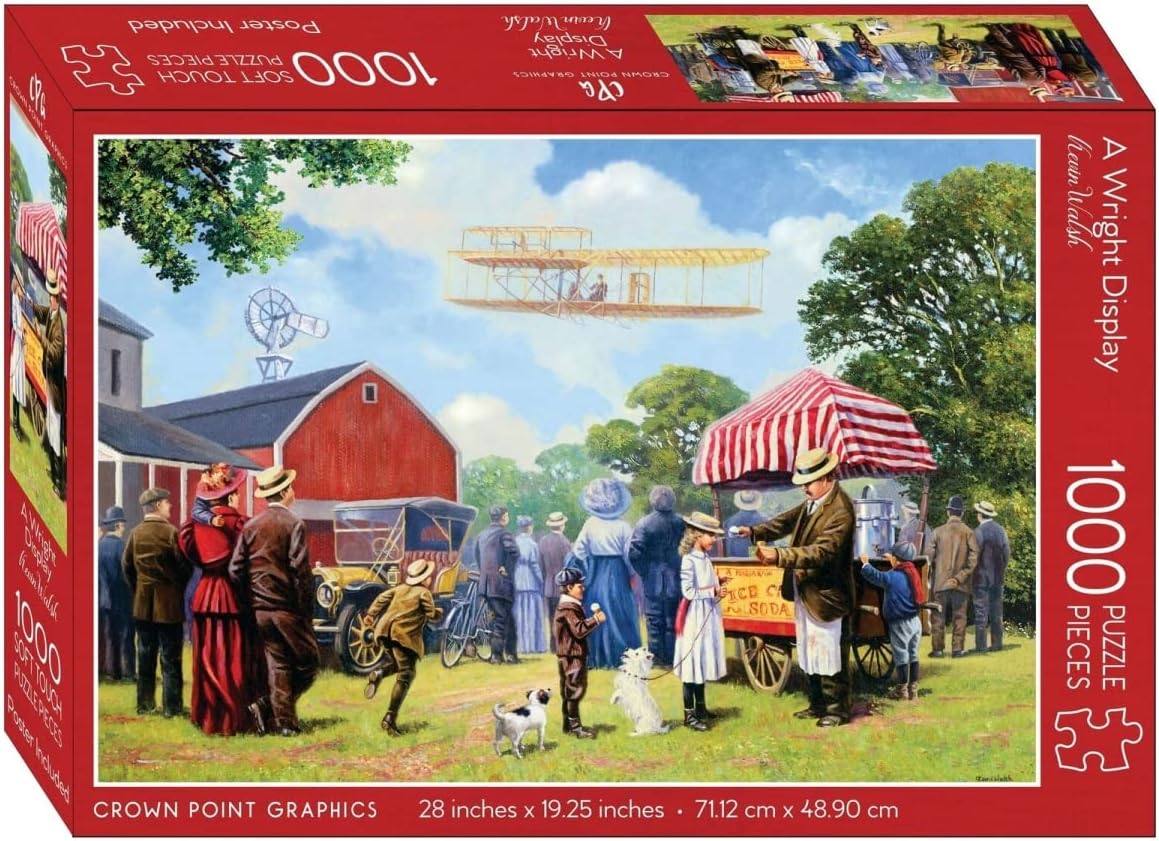 Crown Point Graphics A Wright Display - 1000 Piece Jigsaw Puzzle - Artist Kevin Walsh - Soft Touch Design - Historic Event Kitty Hawk Flight Airplane Puzzle with Wright Flyer and Onlookers